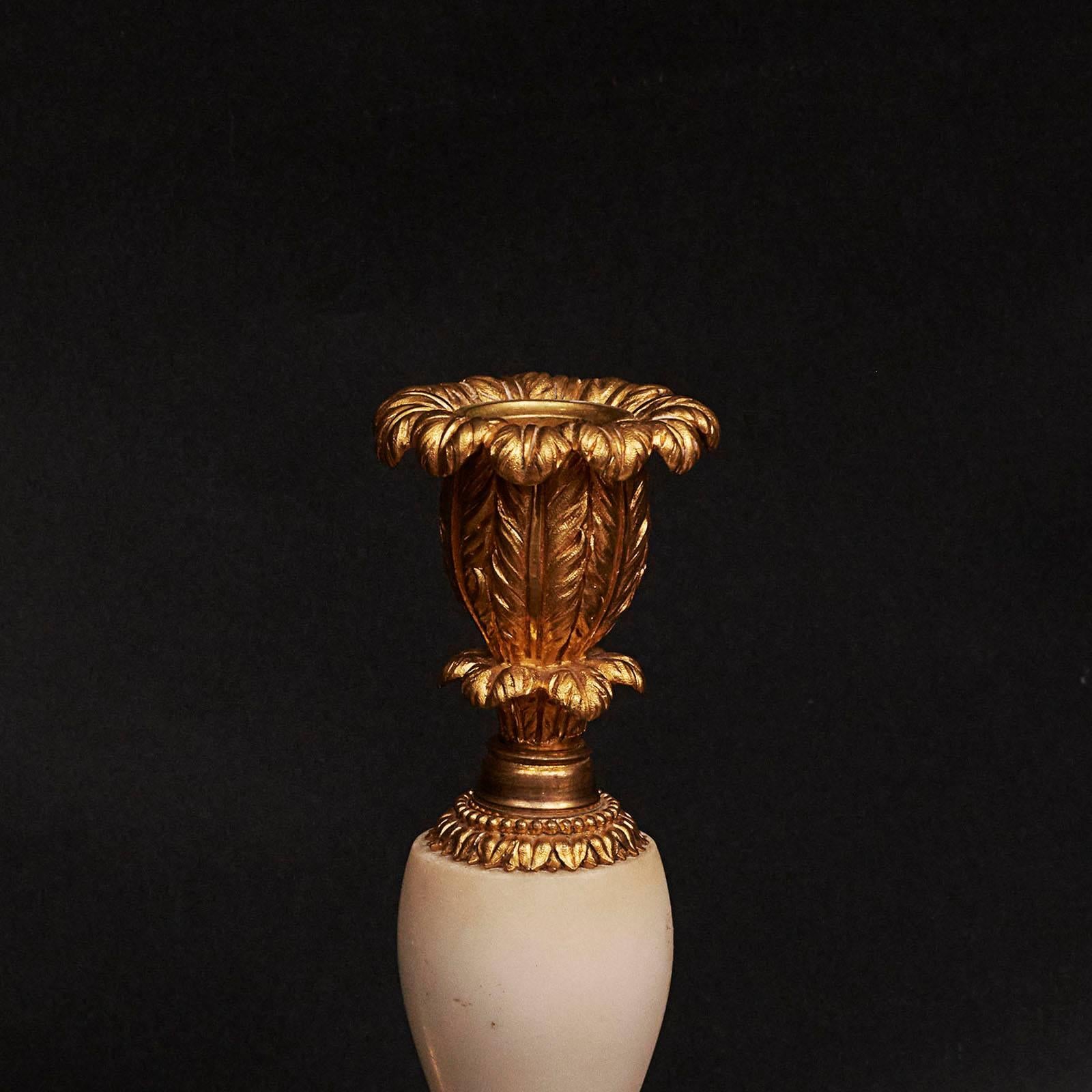 Pair of French Louis XVI Ormolu and Marble Candlesticks, circa 1780-1800 6