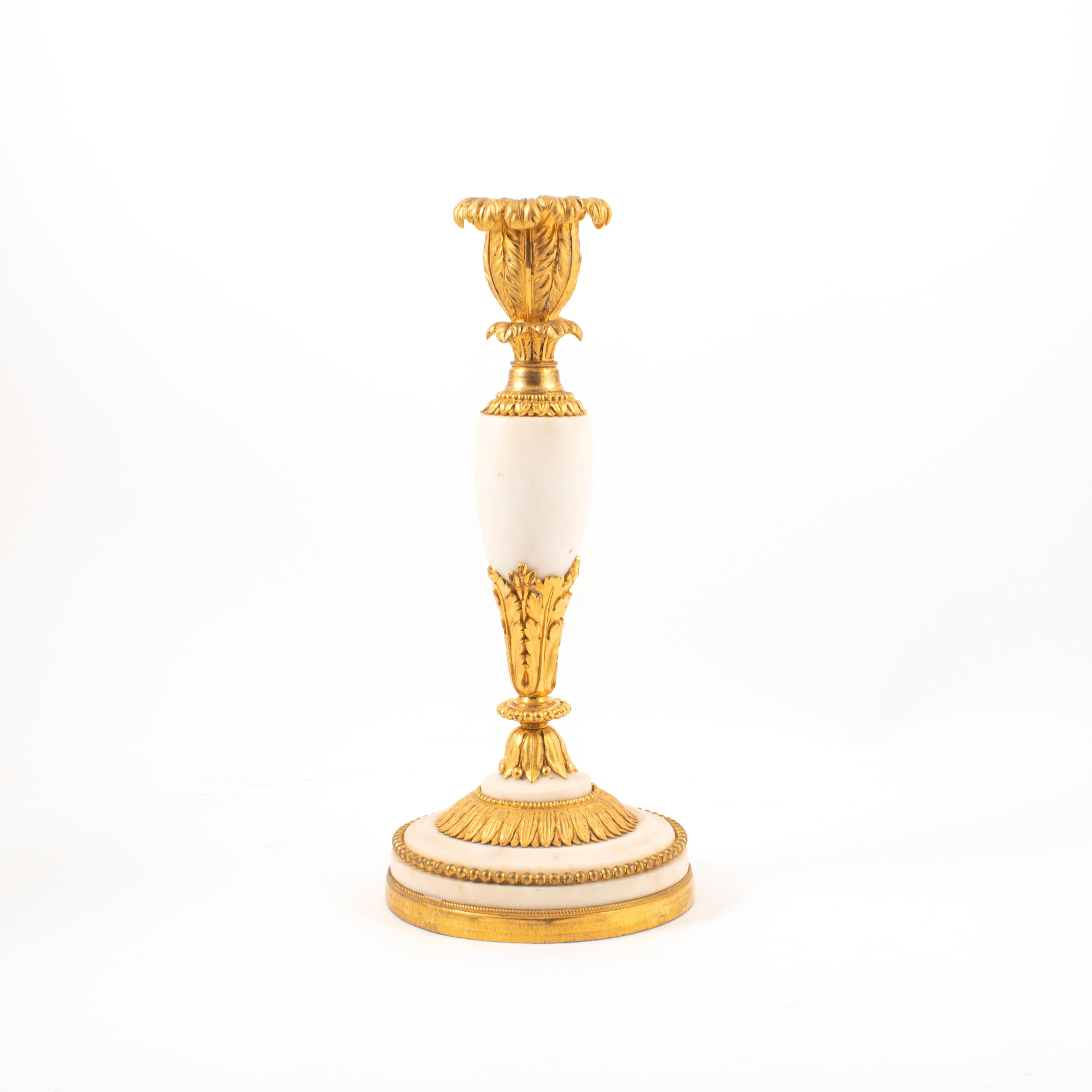 Pair of French Louis XVI Ormolu and Marble Candlesticks, circa 1780-1800 In Good Condition In Kastrup, DK