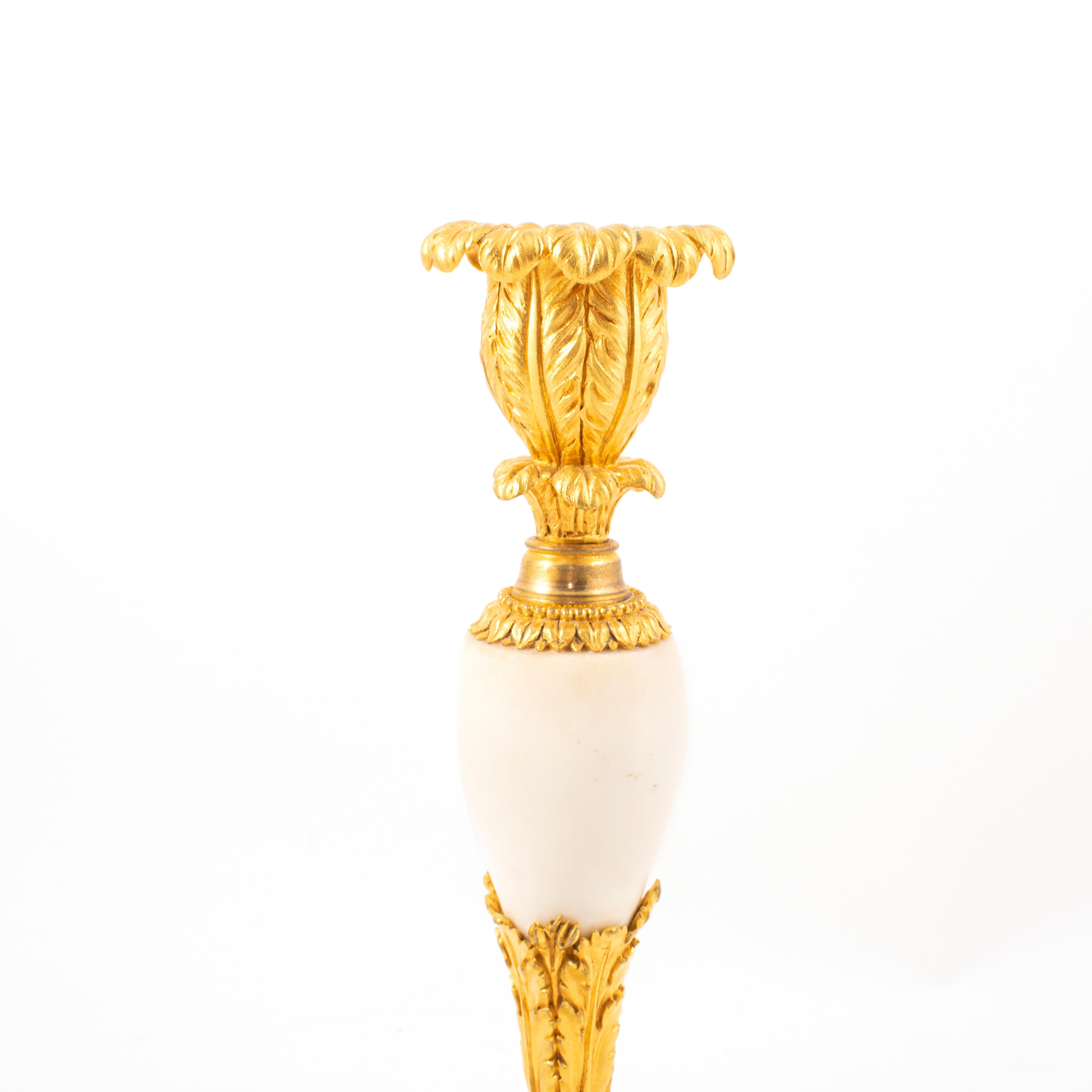 18th Century Pair of French Louis XVI Ormolu and Marble Candlesticks, circa 1780-1800