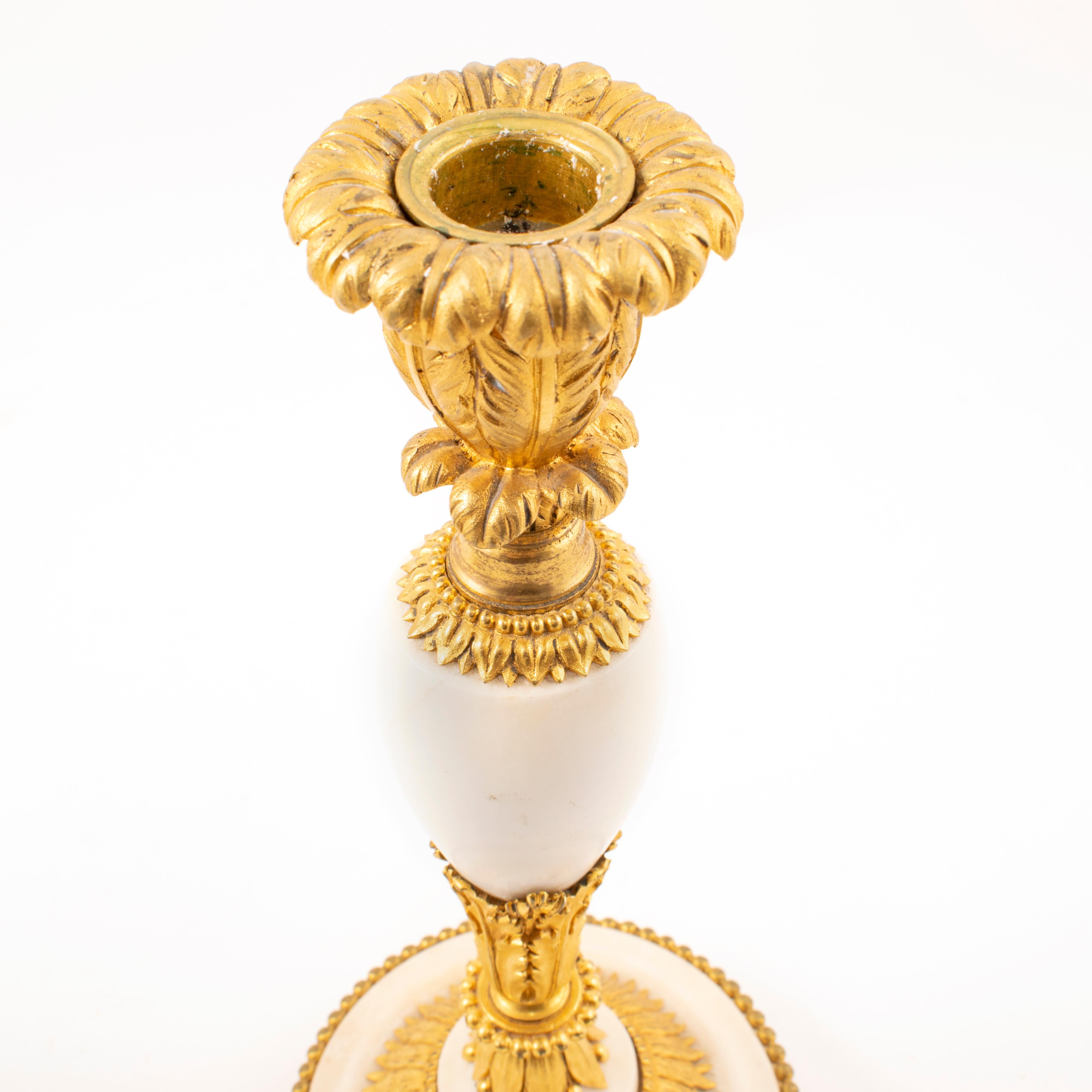 Pair of French Louis XVI Ormolu and Marble Candlesticks, circa 1780-1800 1