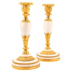 Pair of French Louis XVI Ormolu and Marble Candlesticks, circa 1780-1800