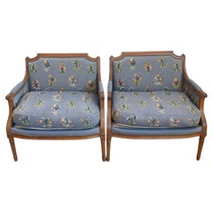 Paire de chaises Marquise Bergère d'époque Louis XVI 1790 avec tapisserie d'ameublement