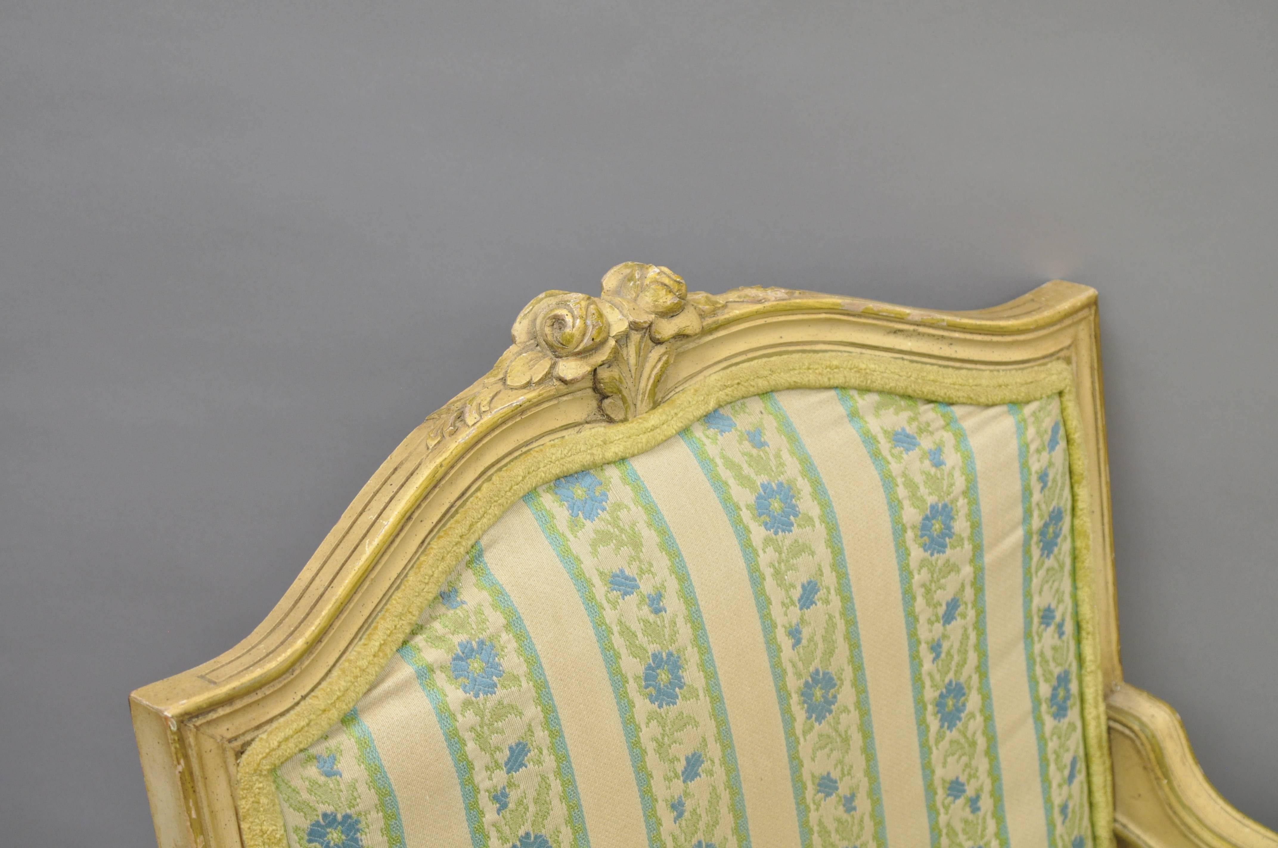 American Pair of French Louis XVI Provincial Style Cream Painted Armchairs Fauteuils