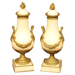 Pair of French Louis XVI Revival Gilt Bronze Marble Pear Shaped Cassolette Vases