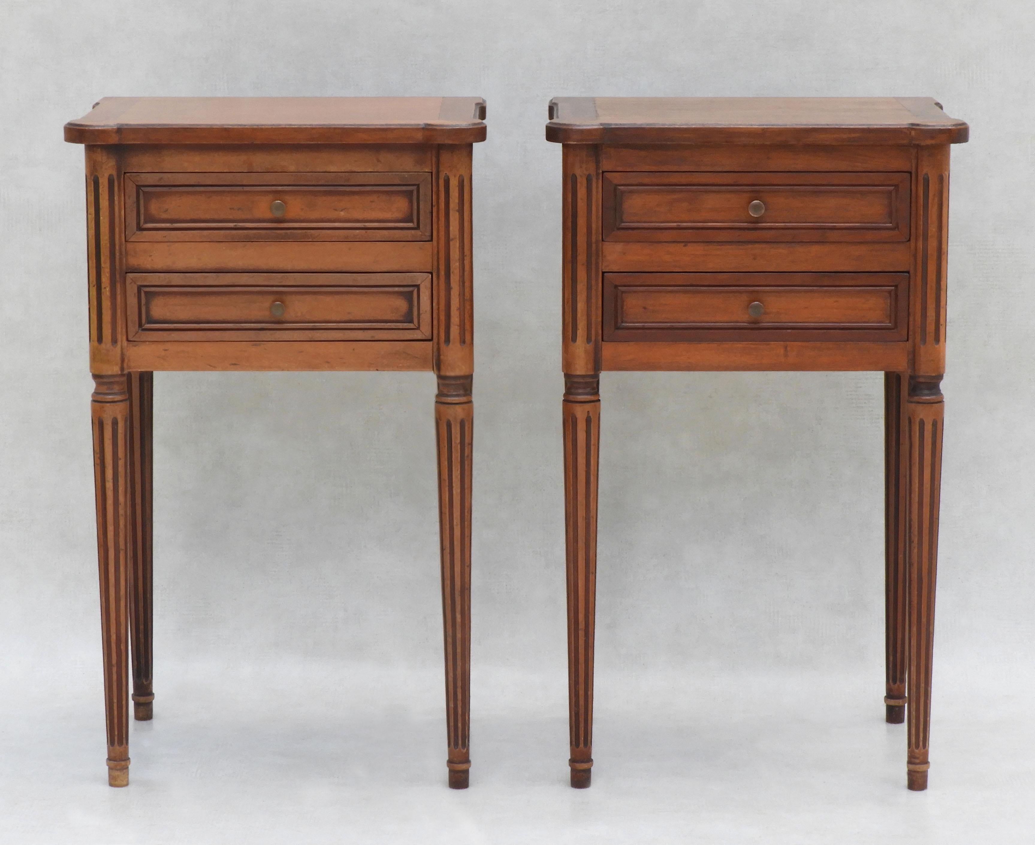 Veneer Pair of French Louis XVI Revival Nightstands/Bed Side Tables, C1950