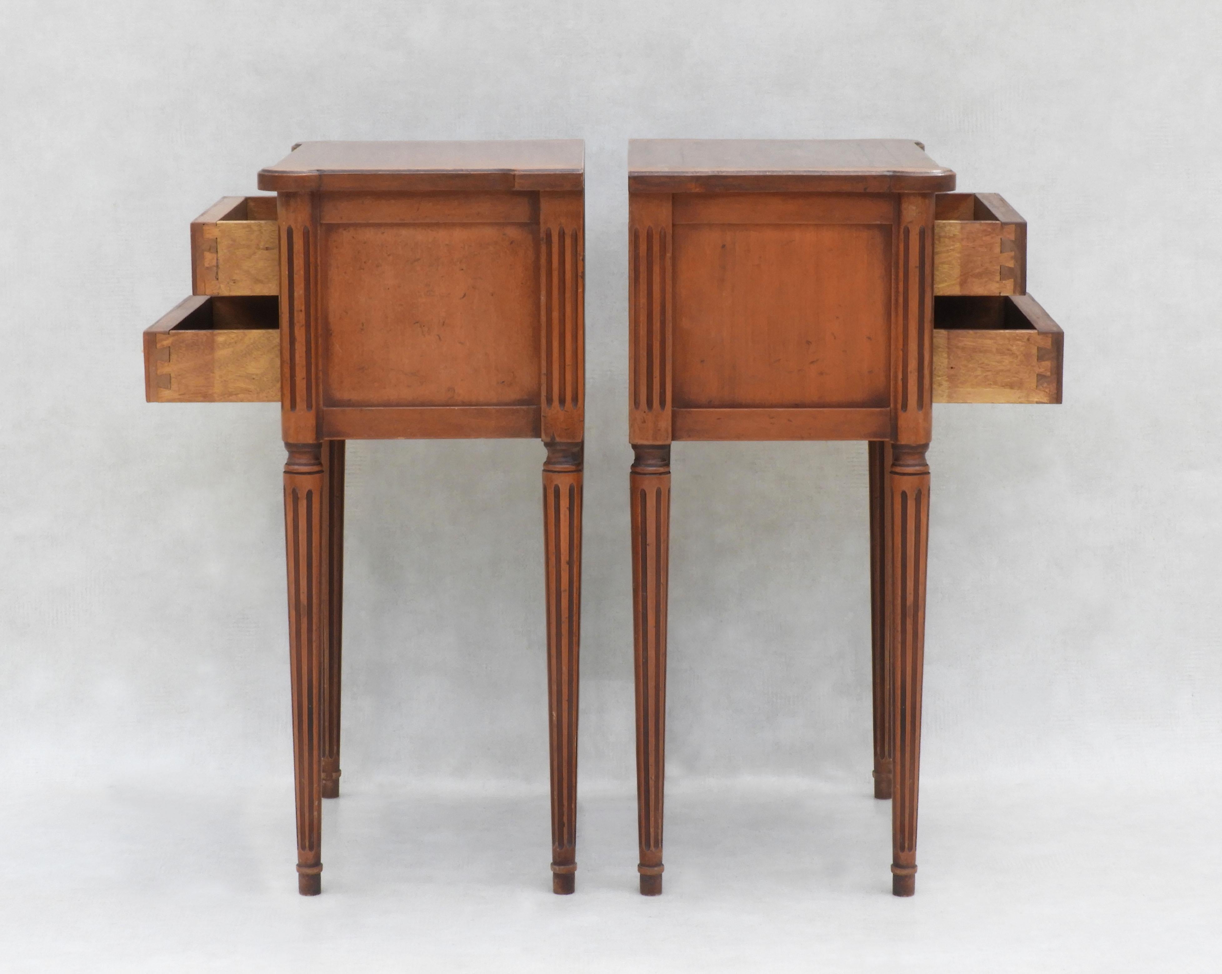 Wood Pair of French Louis XVI Revival Nightstands/Bed Side Tables, C1950