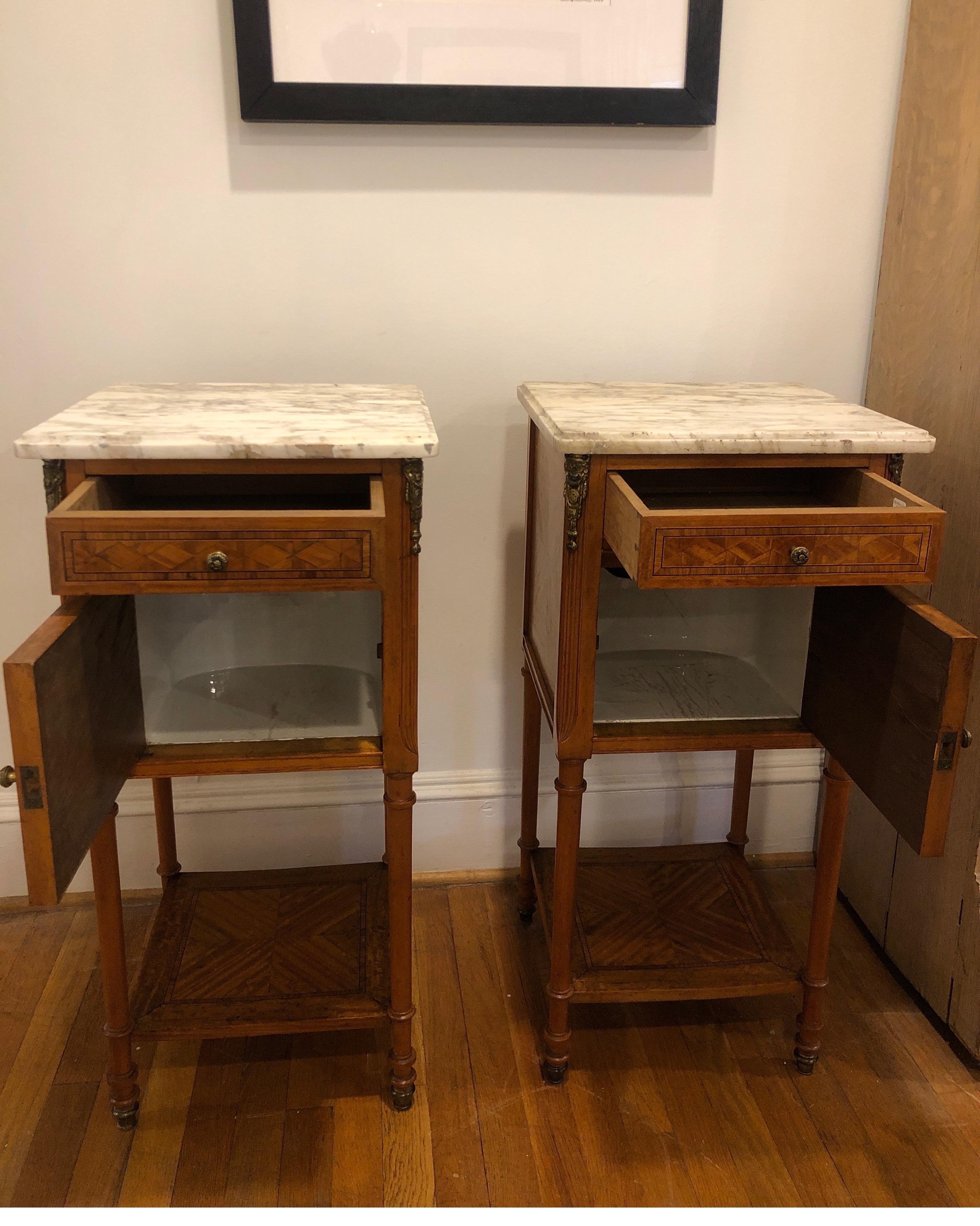Pair of French Louis XVI Side Tables with Marble Tops For Sale 6