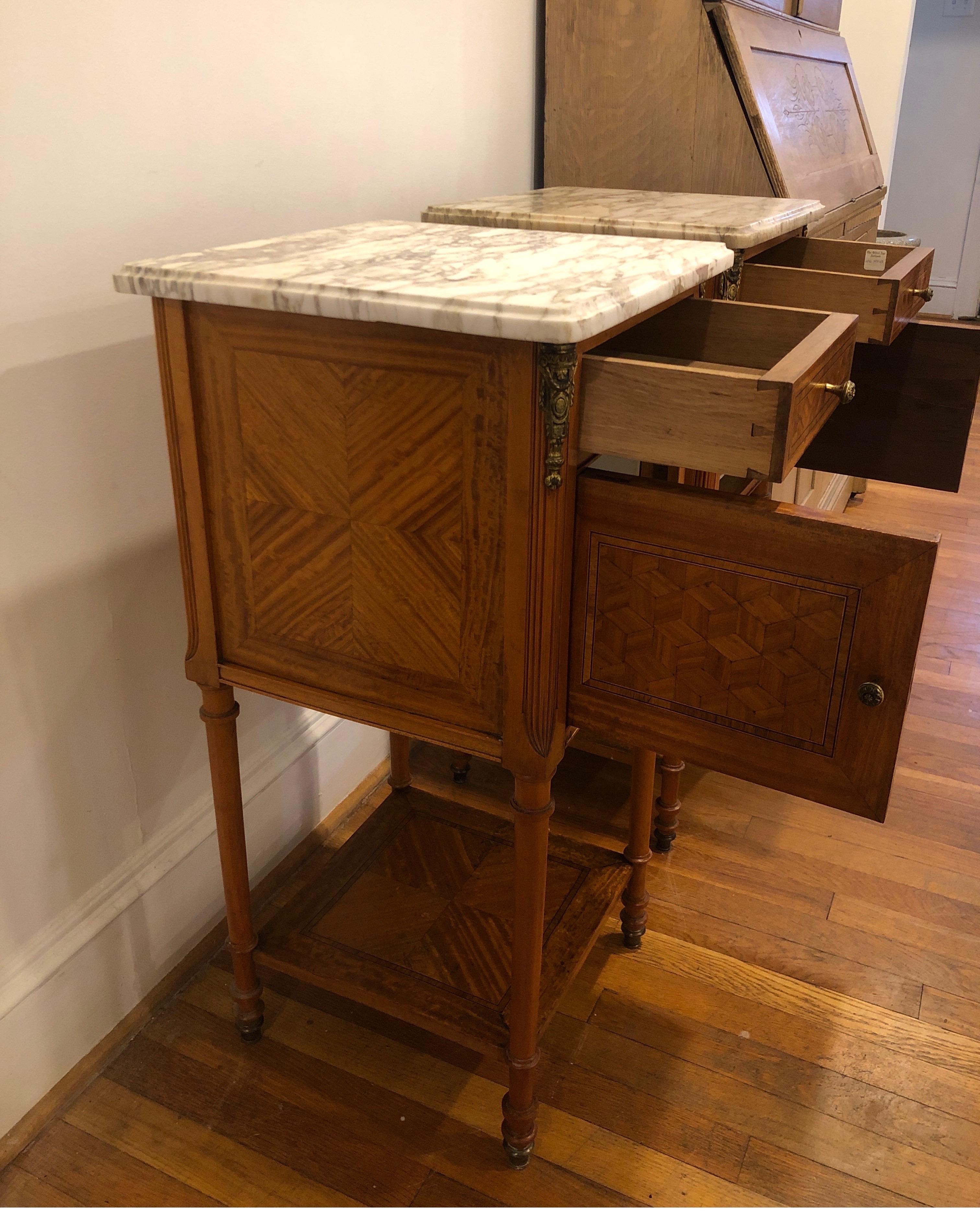 Pair of French Louis XVI Side Tables with Marble Tops For Sale 7
