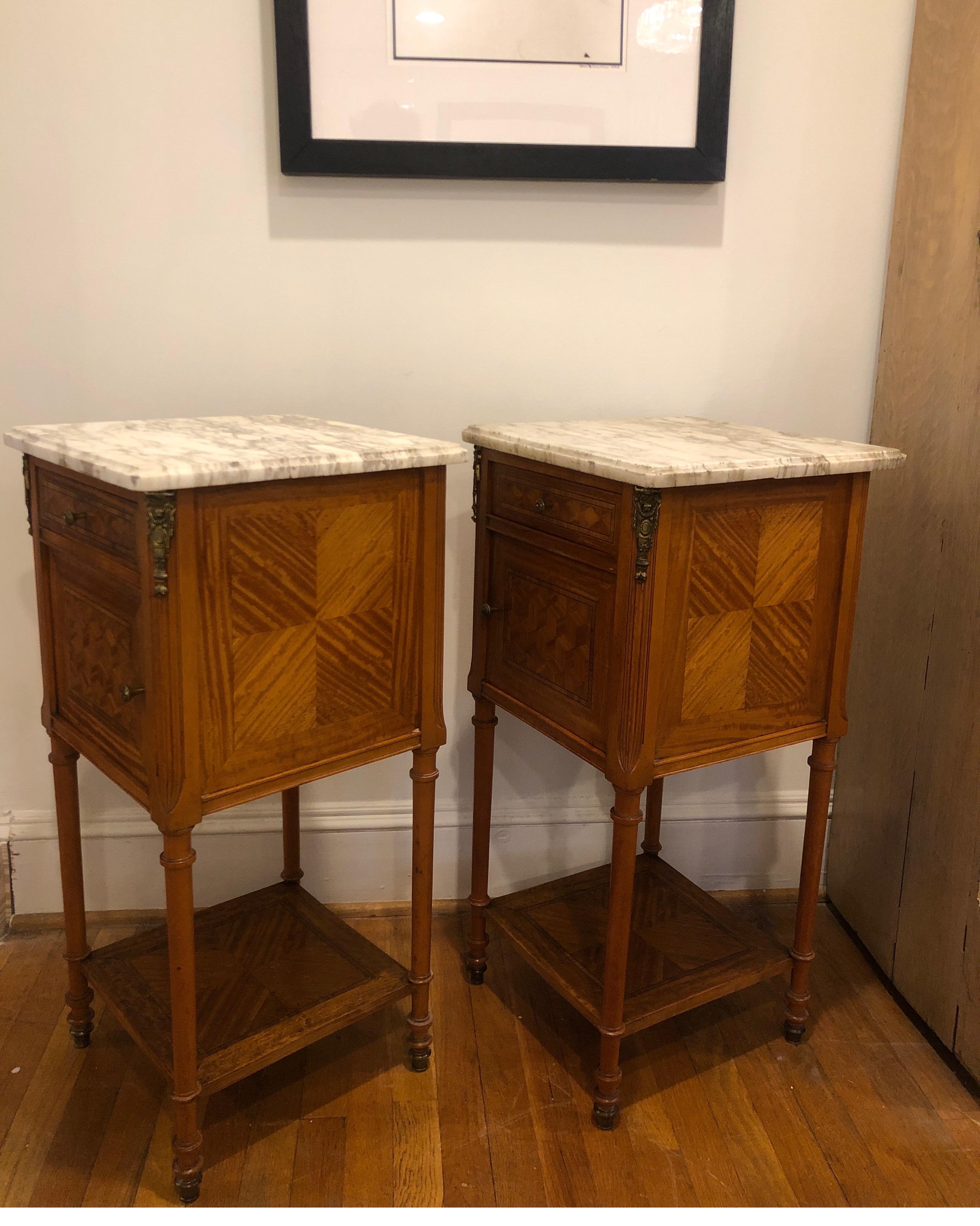 Pair of French Louis XVI Side Tables with Marble Tops For Sale 8