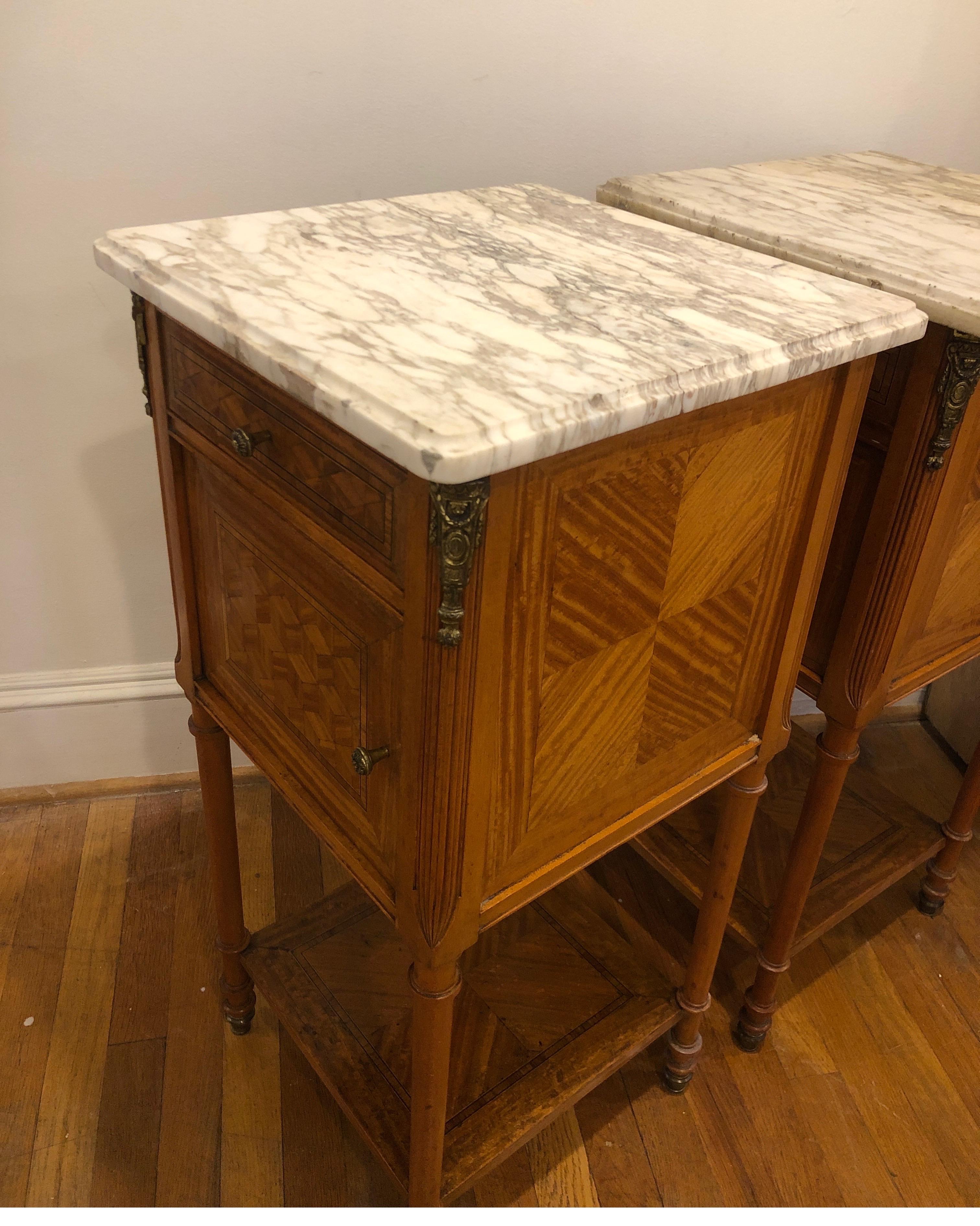 Pair of French Louis XVI Side Tables with Marble Tops For Sale 9