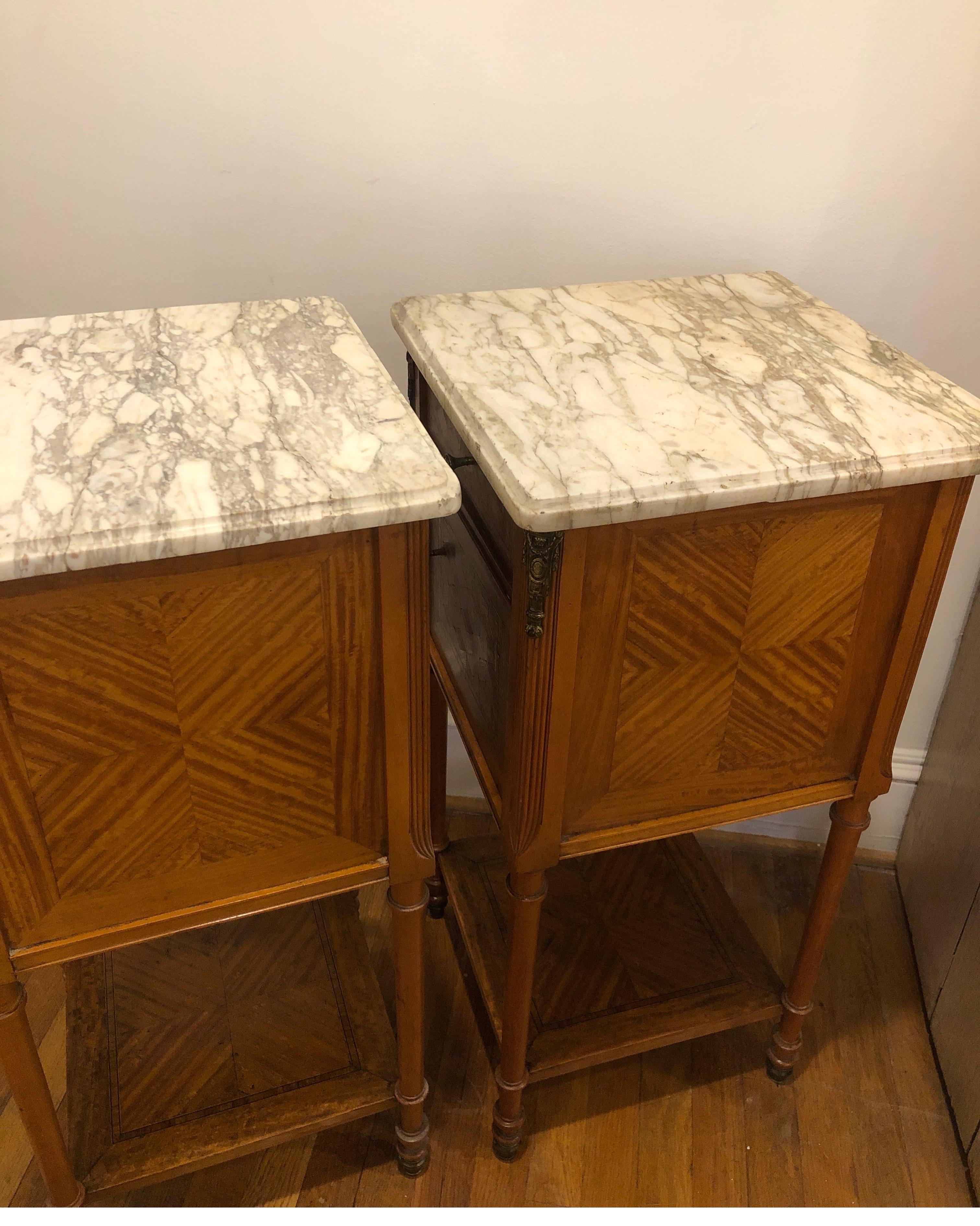 Pair of French Louis XVI Side Tables with Marble Tops For Sale 10