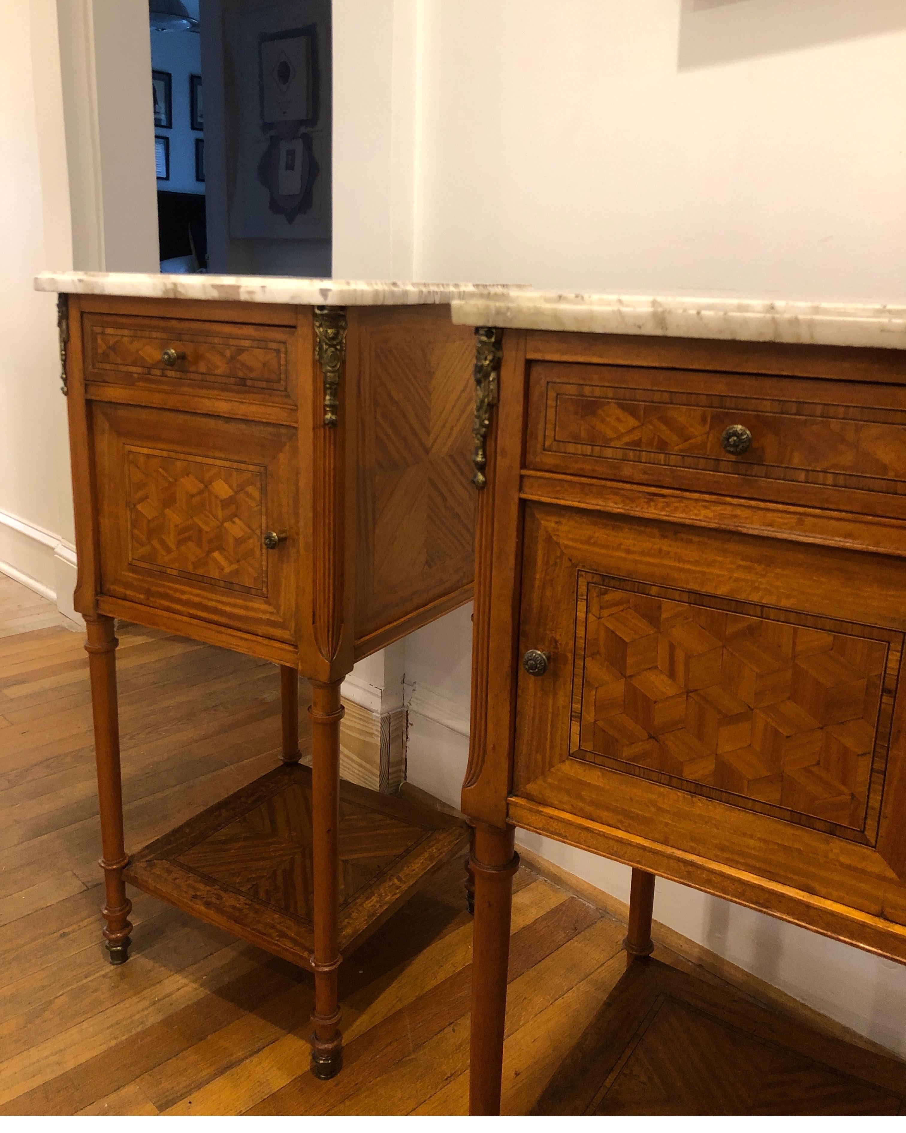 Pair of French Louis XVI Side Tables with Marble Tops For Sale 2