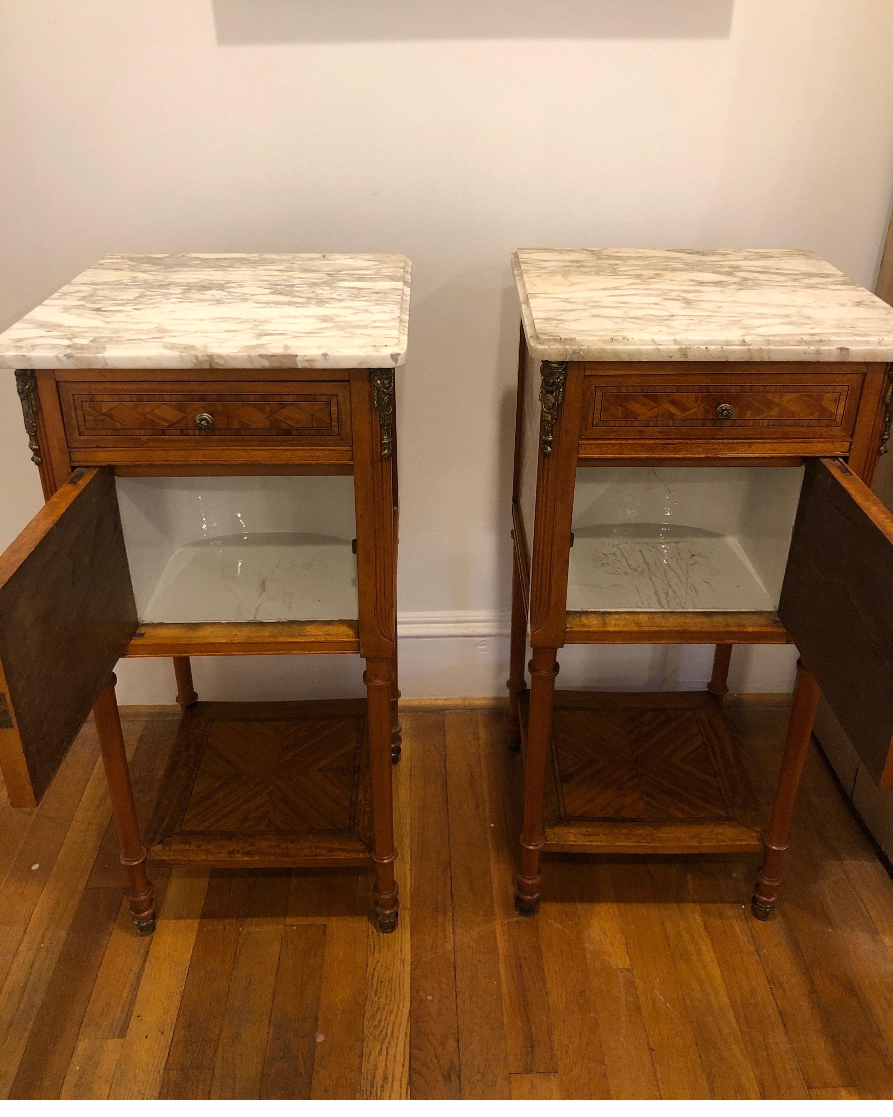 Pair of French Louis XVI Side Tables with Marble Tops For Sale 3