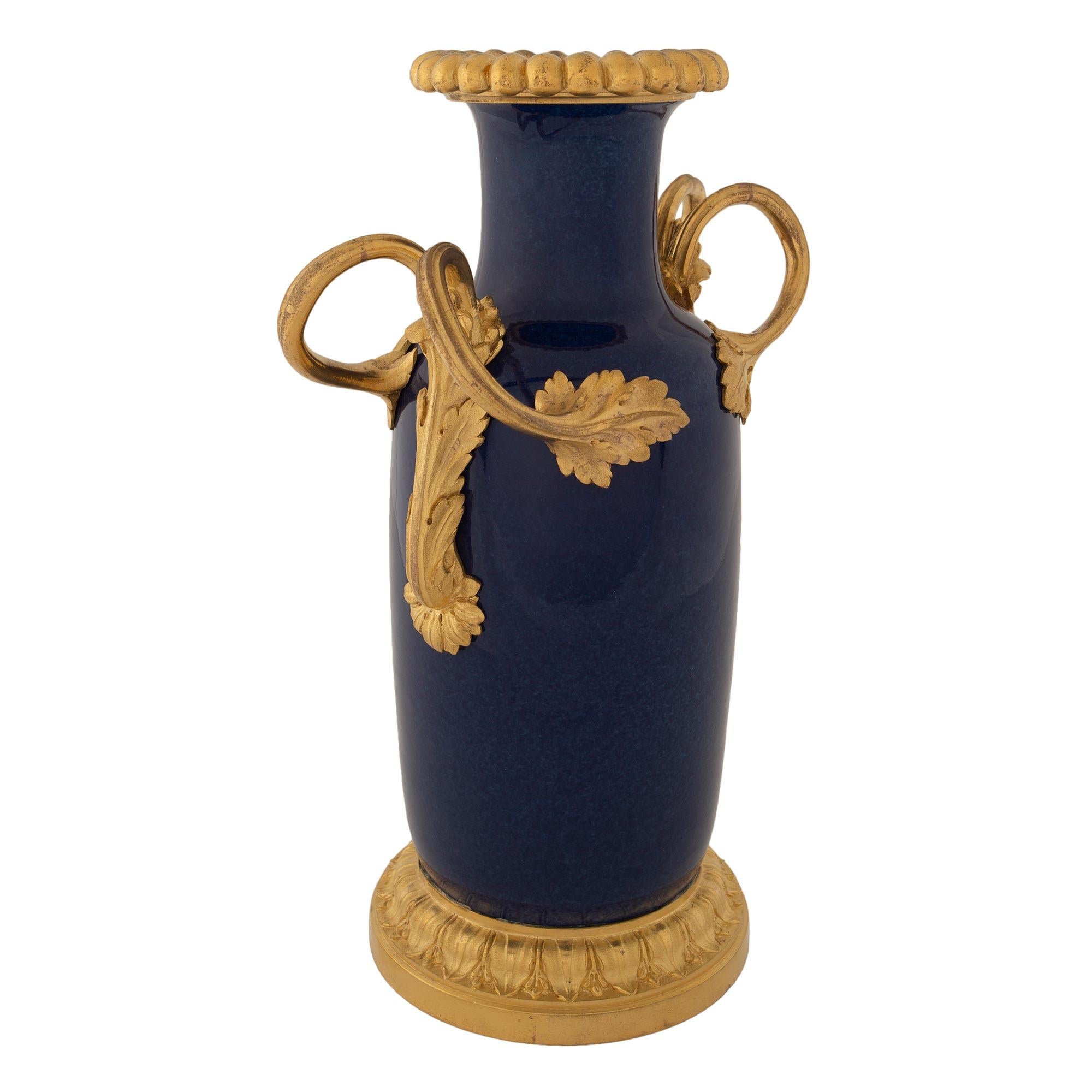 Pair of French Louis XVI St. 19th Century Cobalt Blue and Ormolu Mounted Vases In Good Condition In West Palm Beach, FL