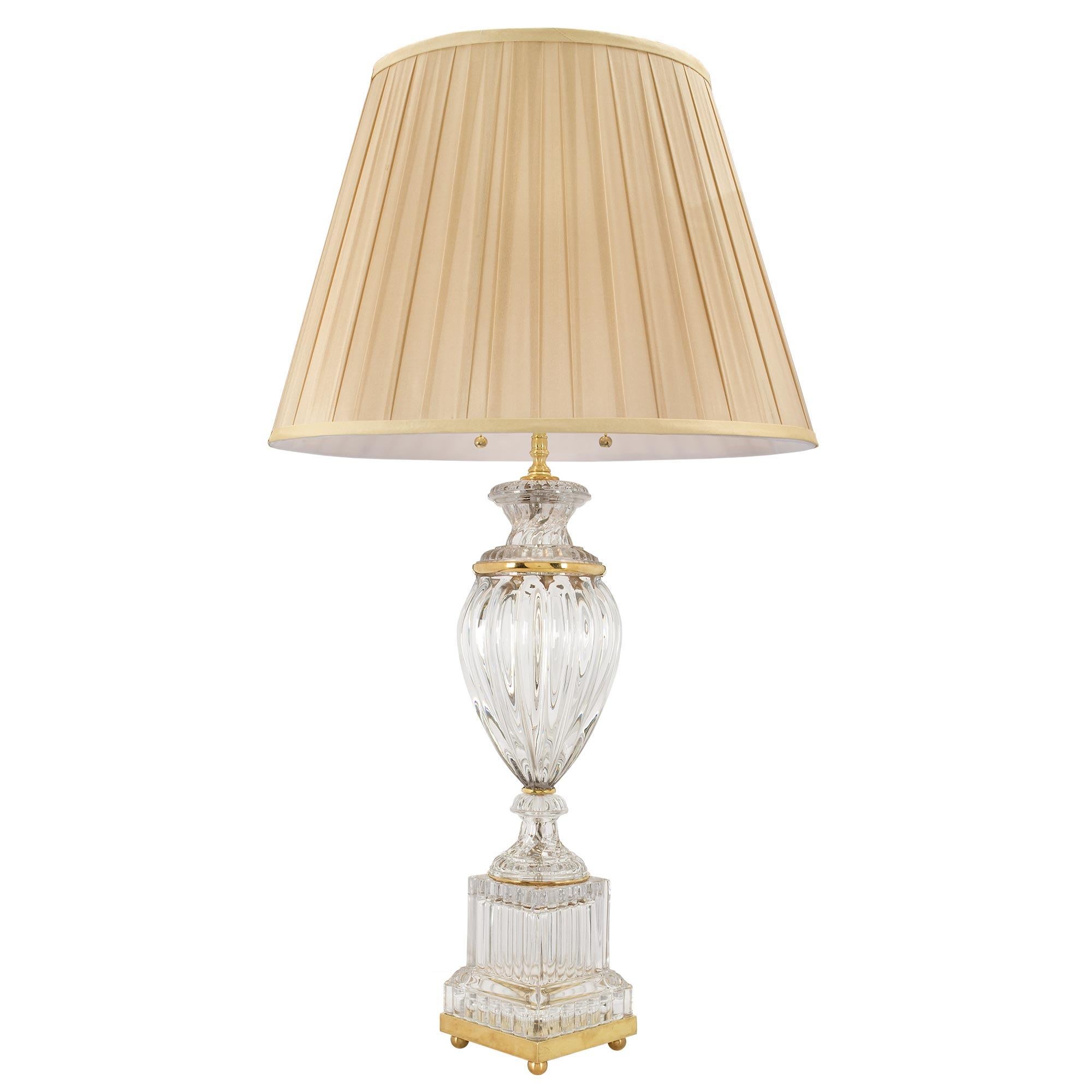 Pair of French Louis XVI Style Bacarrat Style Crystal and Ormolu Lamps In Excellent Condition In West Palm Beach, FL