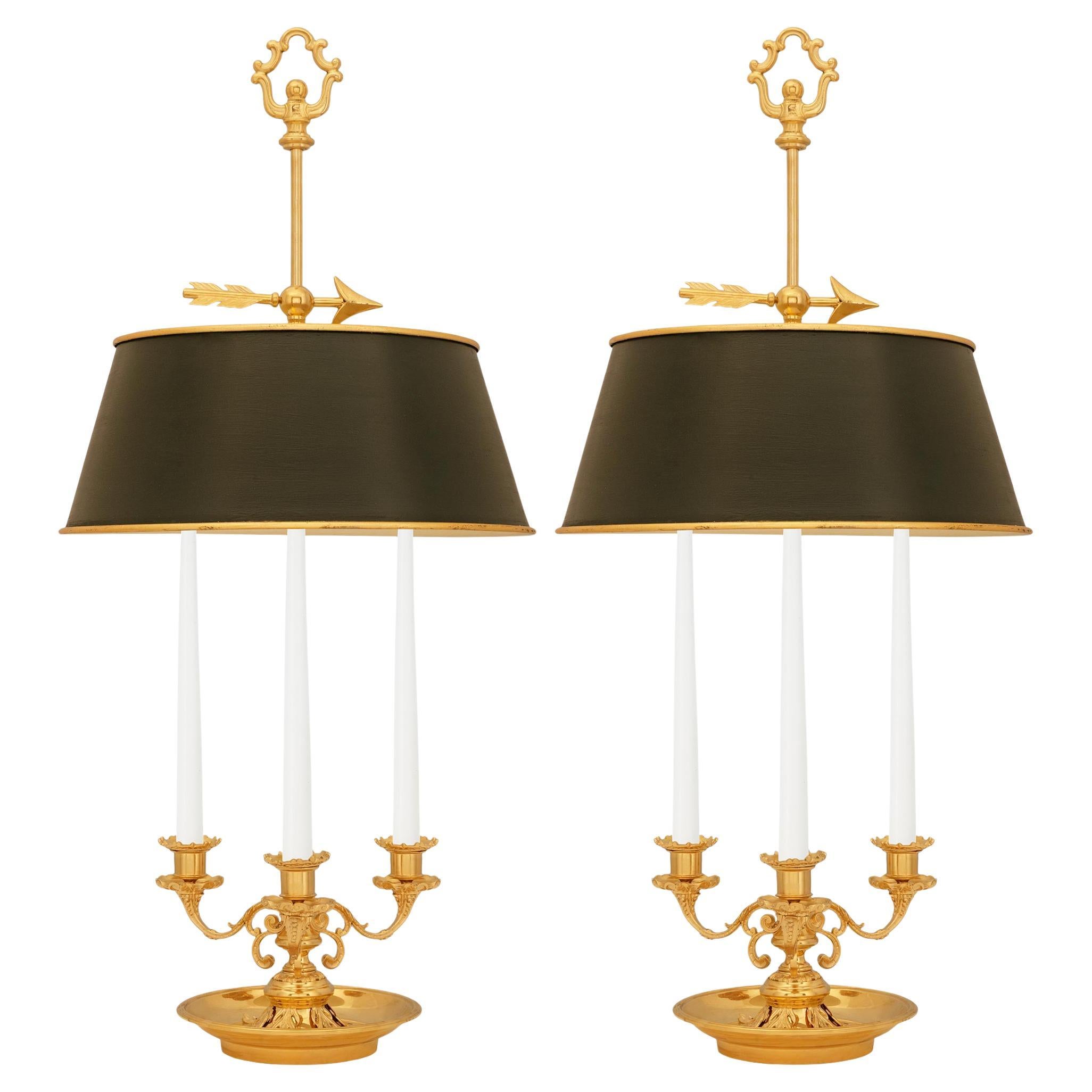 pair of French Louis XVI st. Ormolu and Tole Bouillotte lamps