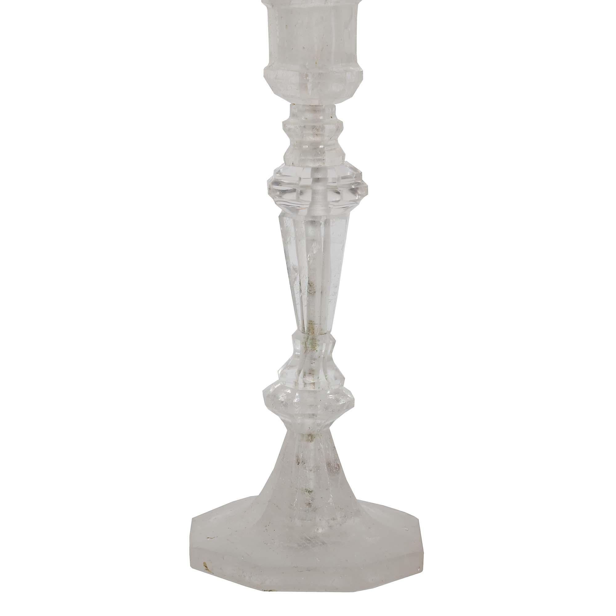 Pair of French Louis XVI Style Rock Crystal Candlesticks In Excellent Condition In West Palm Beach, FL