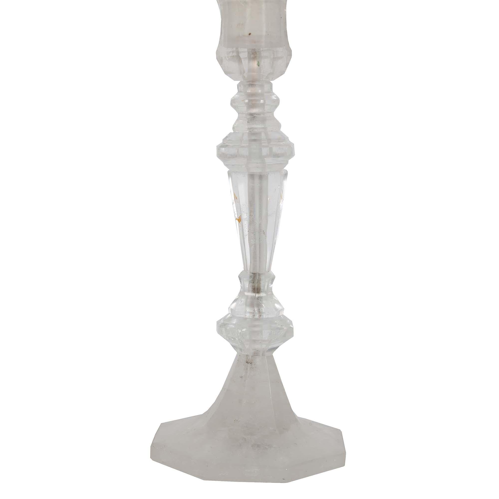 19th Century Pair of French Louis XVI Style Rock Crystal Candlesticks