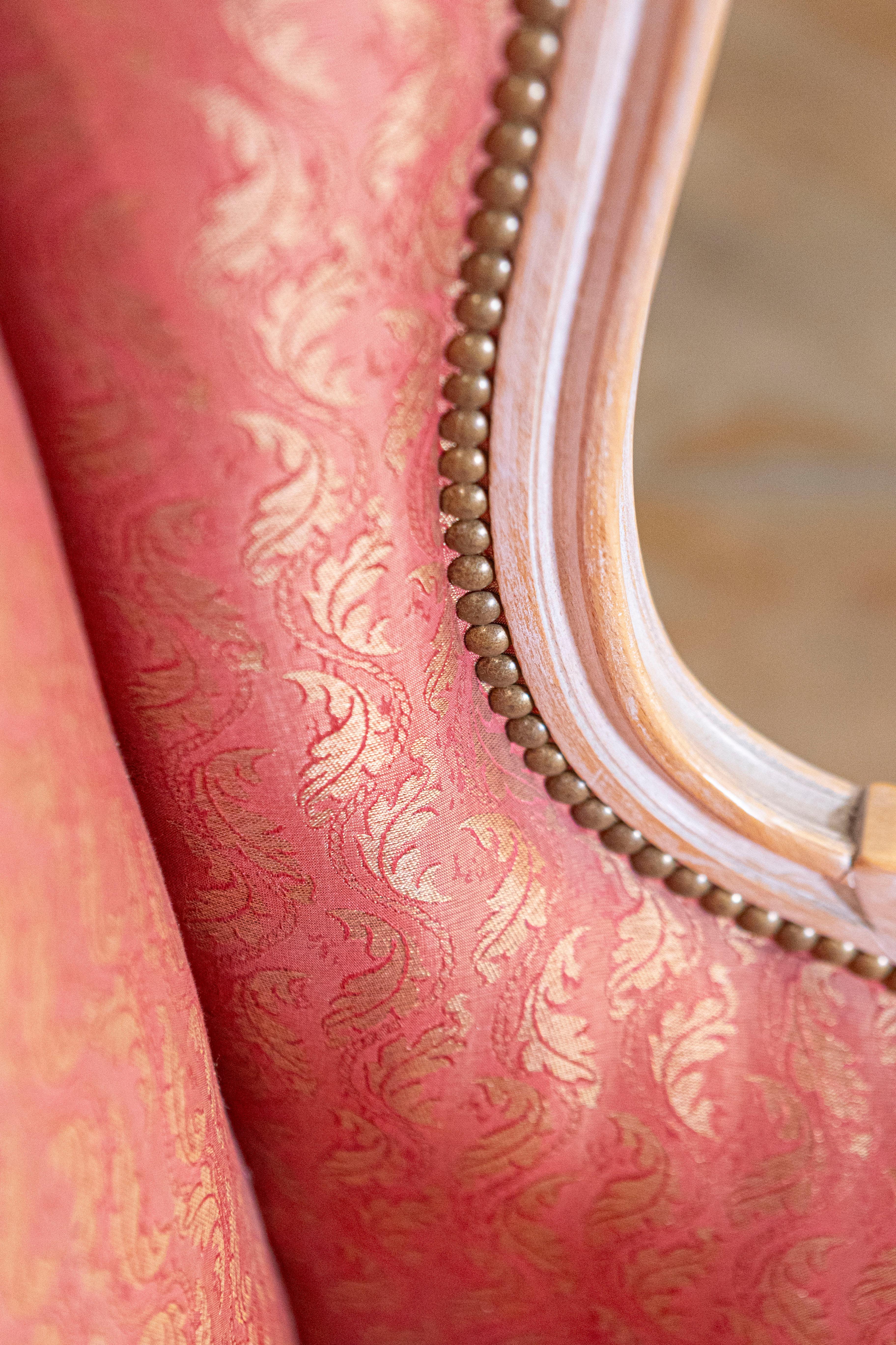 Pair of French Louis XVI Style 1900s Painted Bergères Chairs with Upholstery For Sale 5