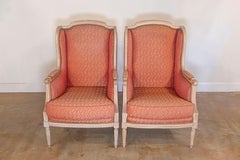 Pair of French Louis XVI Style 1900s Painted Bergères Chairs with Upholstery