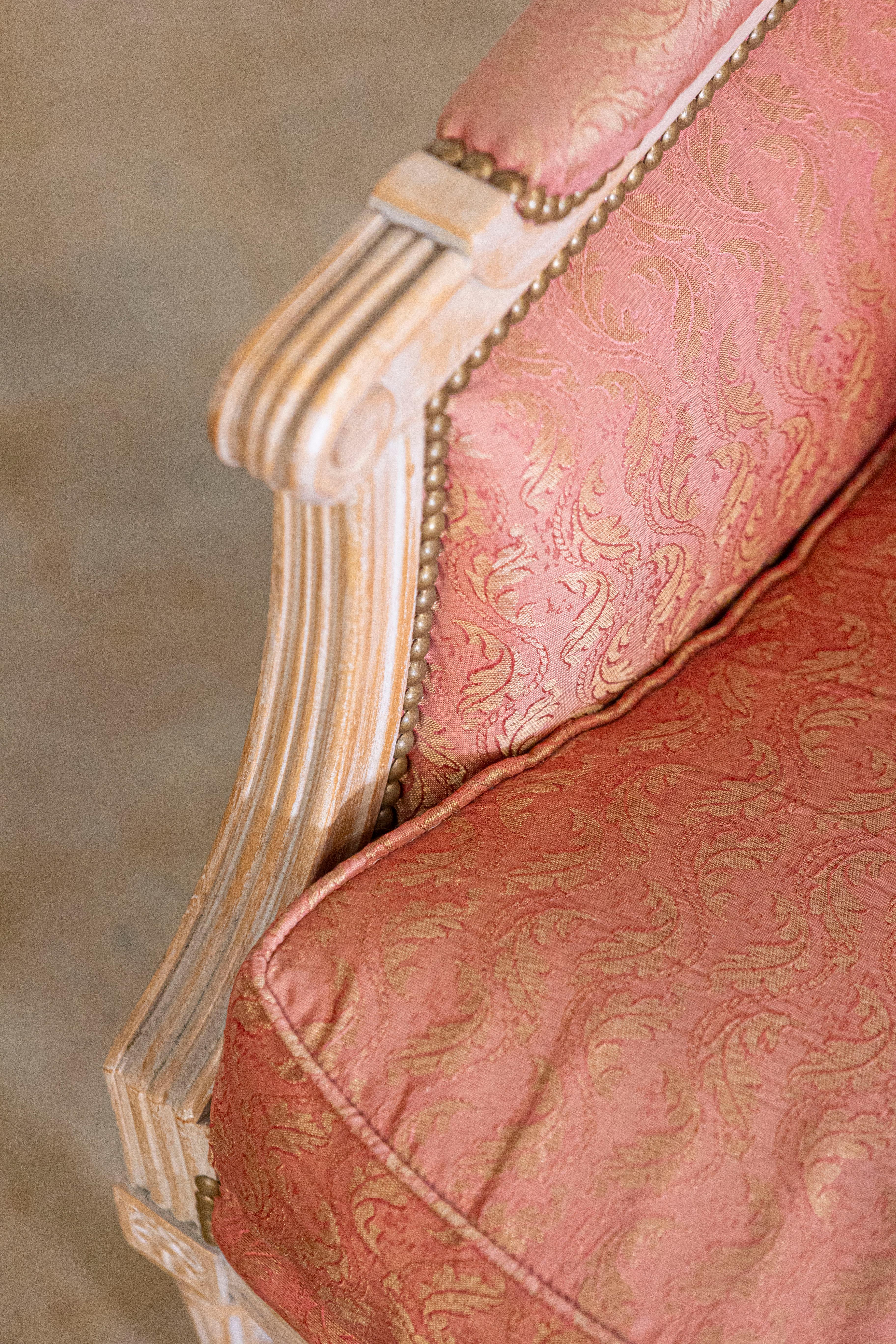 Pair of French Louis XVI Style 1900s Painted Bergères Chairs with Upholstery For Sale 2