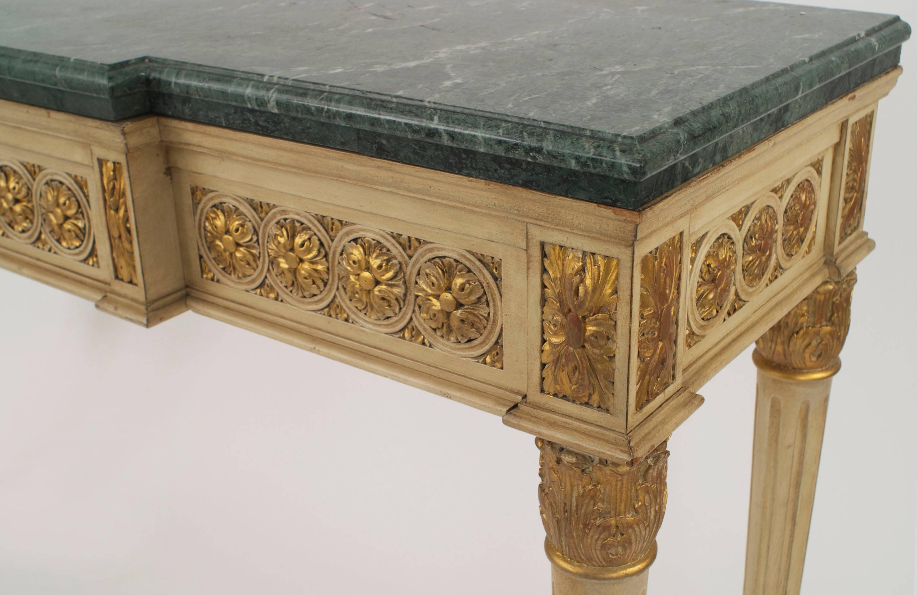 20th Century Pair of French Louis XVI Style, 1940s Off-White Painted and Gilt Carved Console