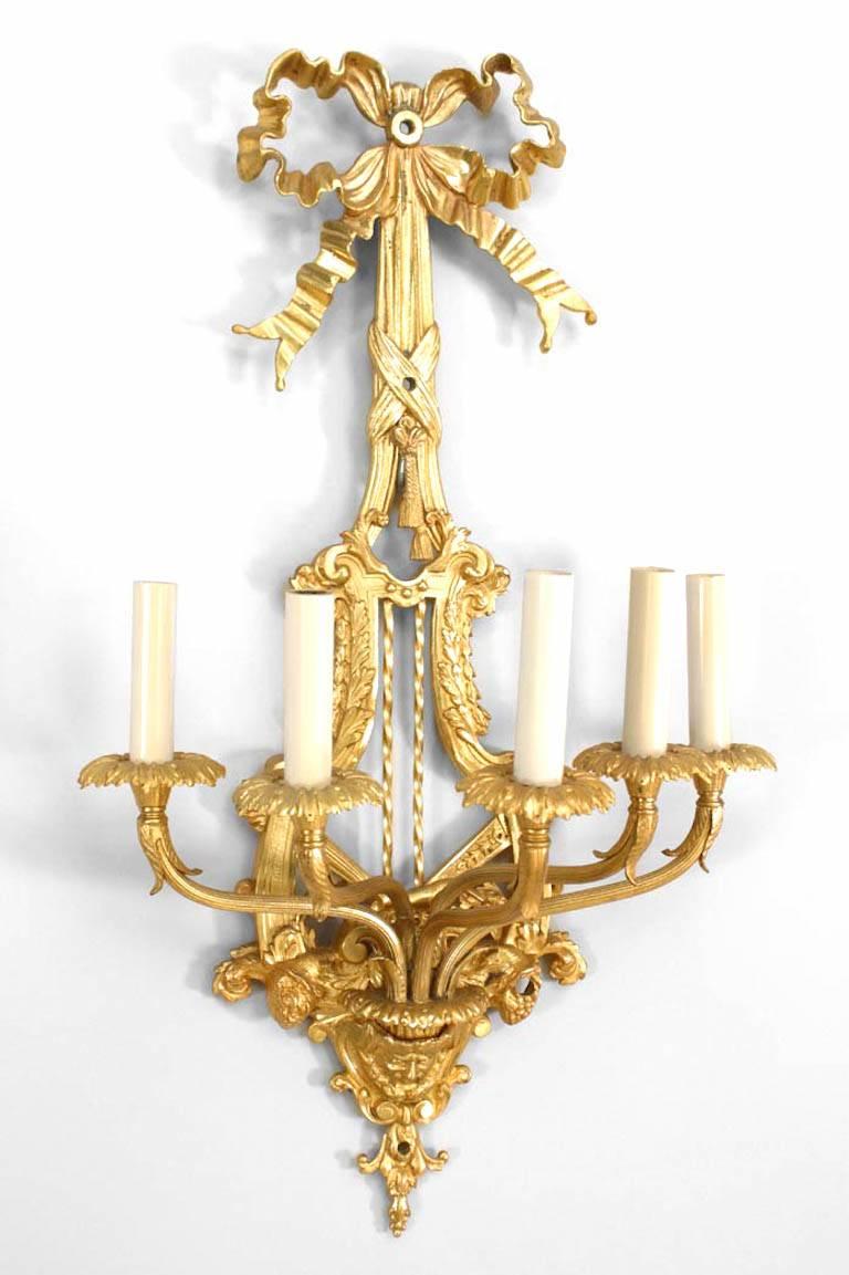 Pair of French Louis XVI Style Bronze Dore Wall Sconces In Good Condition For Sale In New York, NY