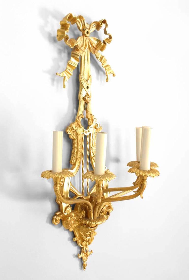 19th Century Pair of French Louis XVI Style Bronze Dore Wall Sconces For Sale