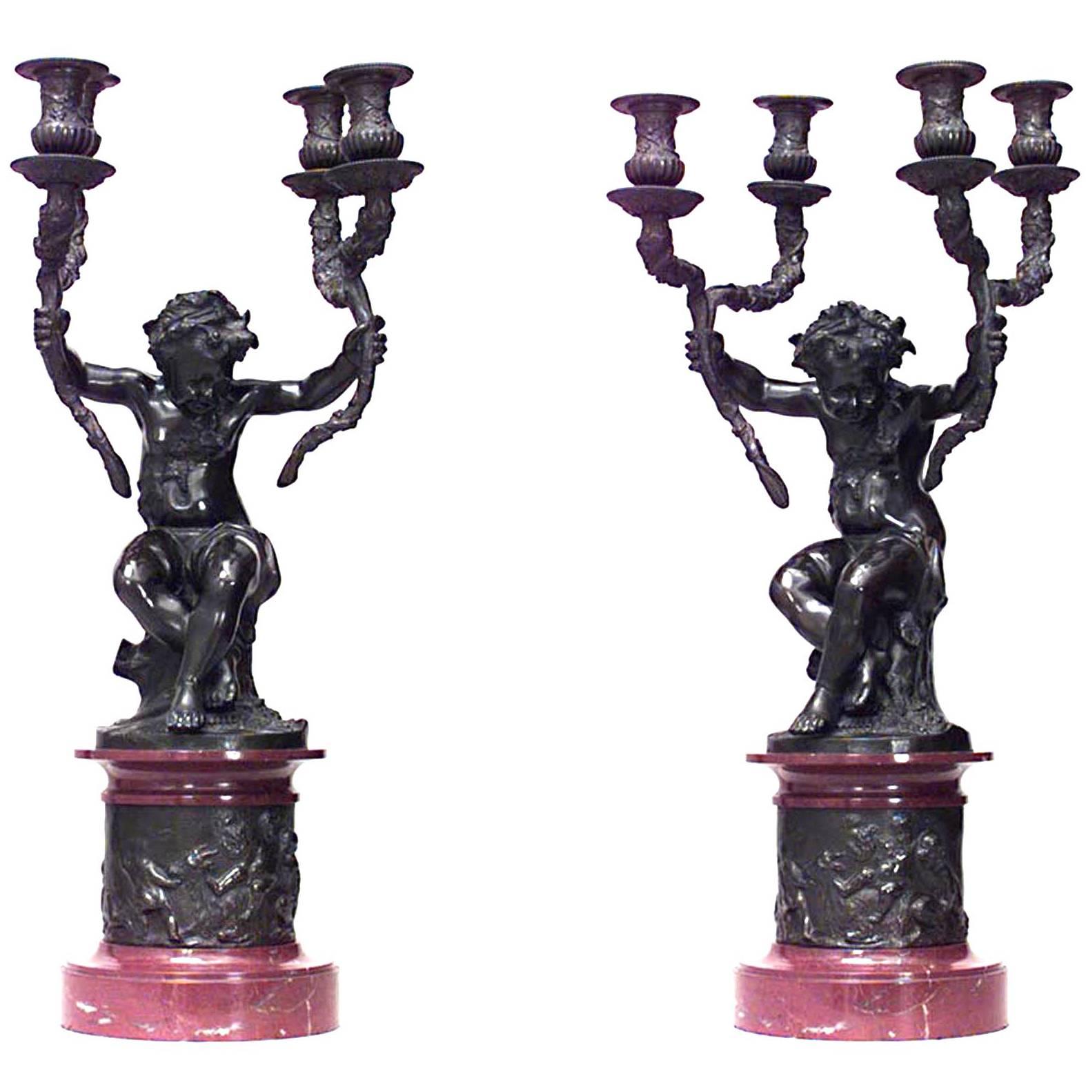 Pair of French Louis XVI Bronze Cupid Candelabras
