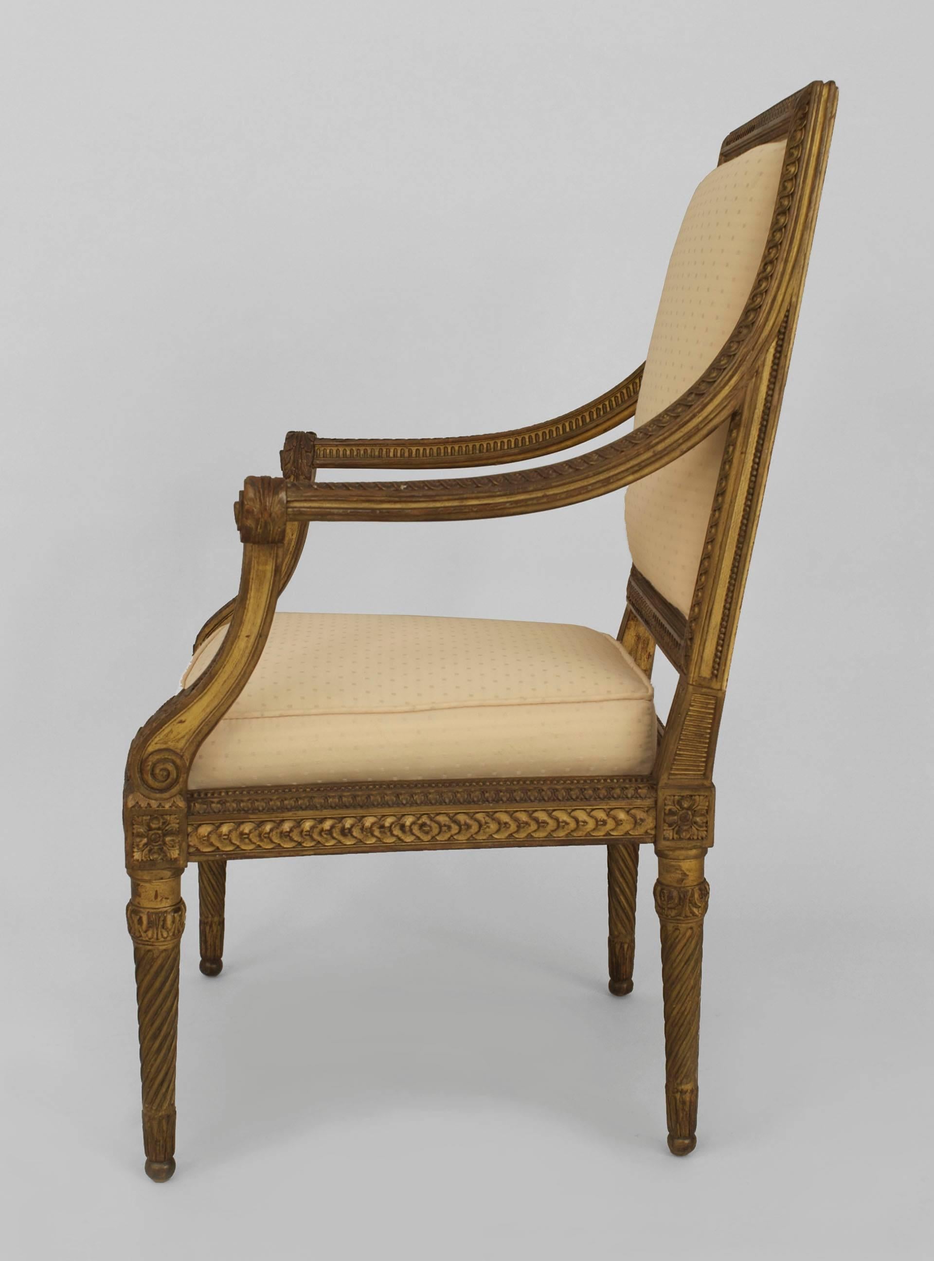 Pair of French Louis XVI Style ‘19th Century’ Gilt Open Armchairs In Good Condition In New York, NY