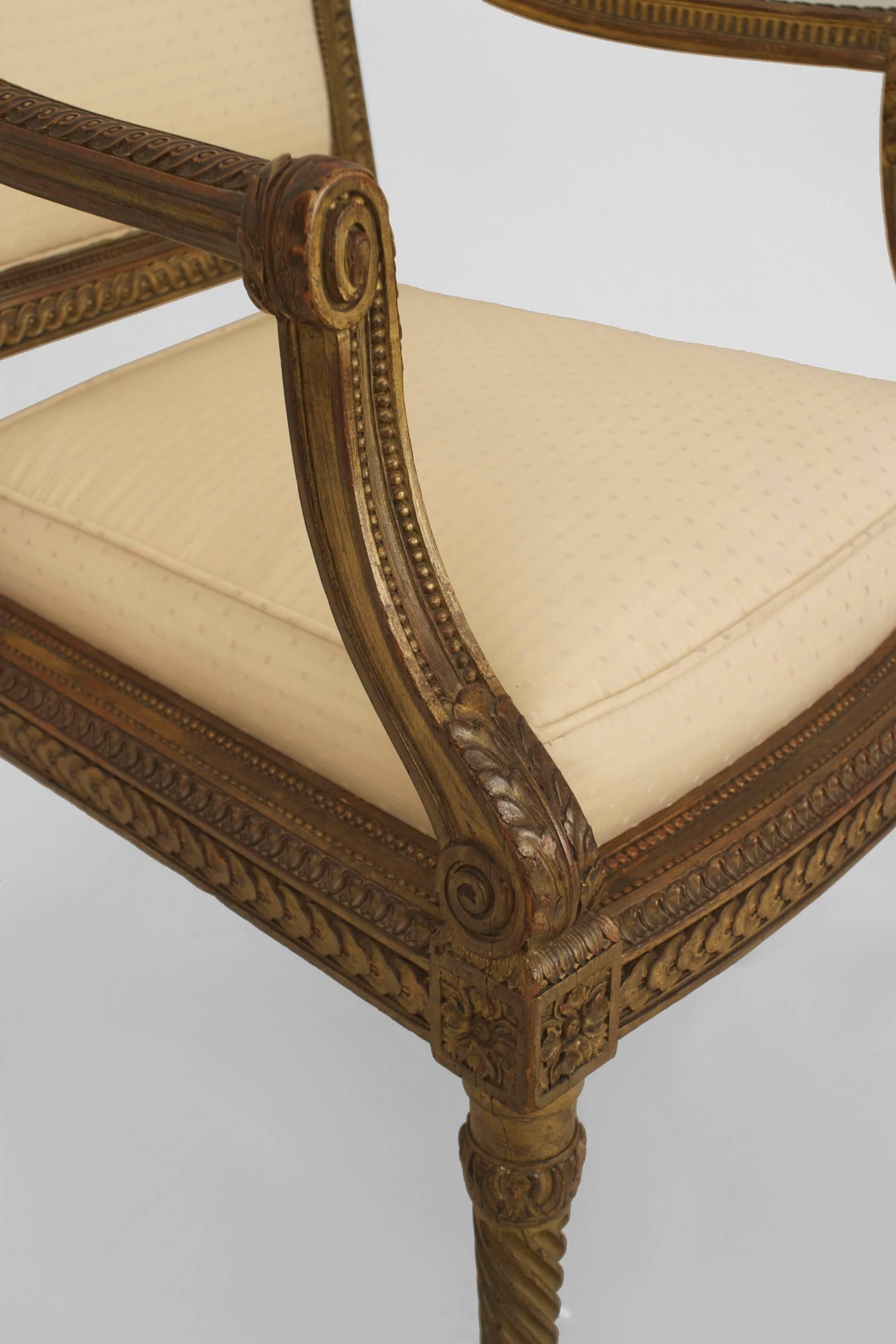 Pair of French Louis XVI Style ‘19th Century’ Gilt Open Armchairs 1