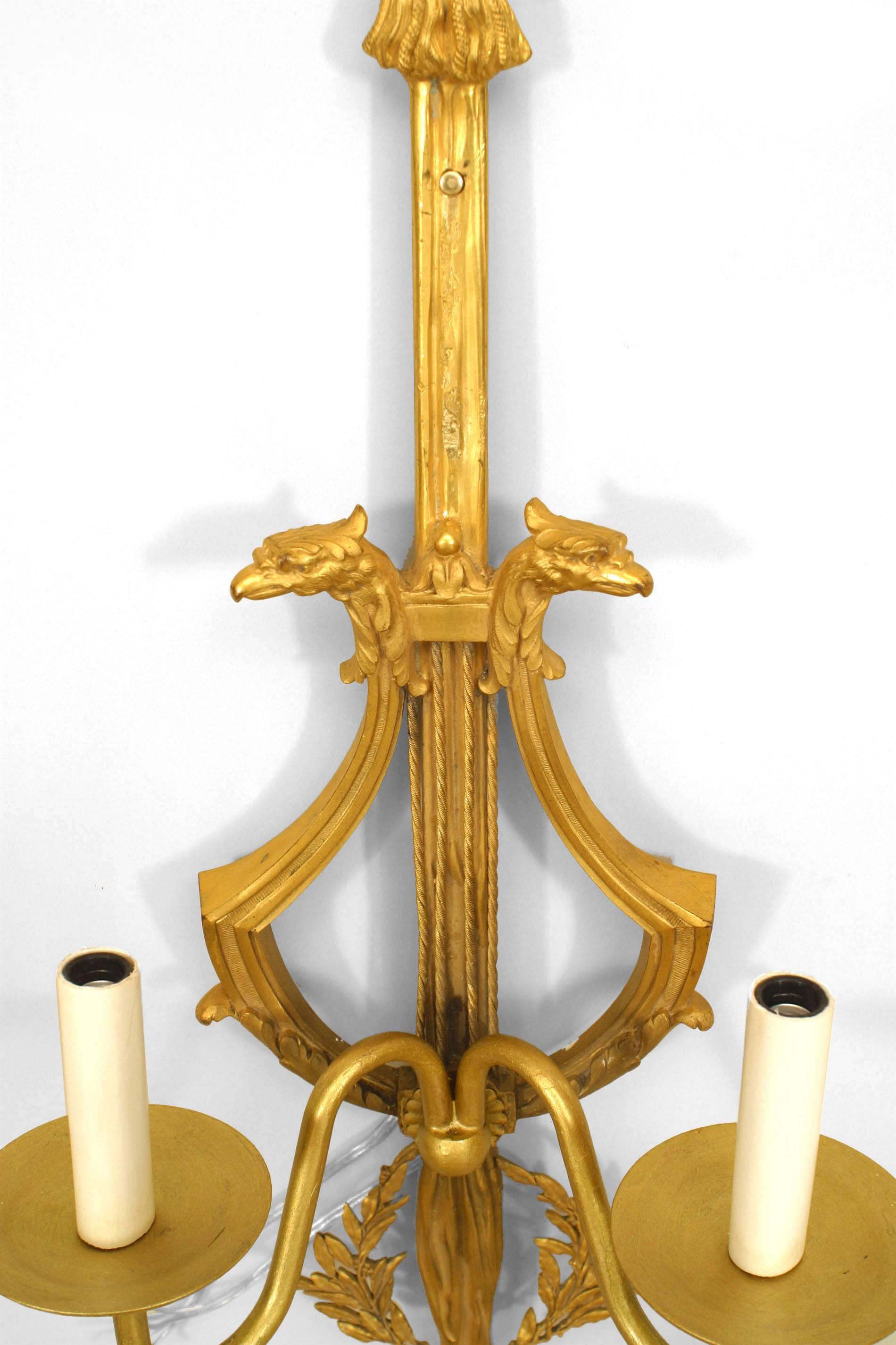 Pair of French Louis XVI Style Gilt Wall Sconces In Good Condition For Sale In New York, NY