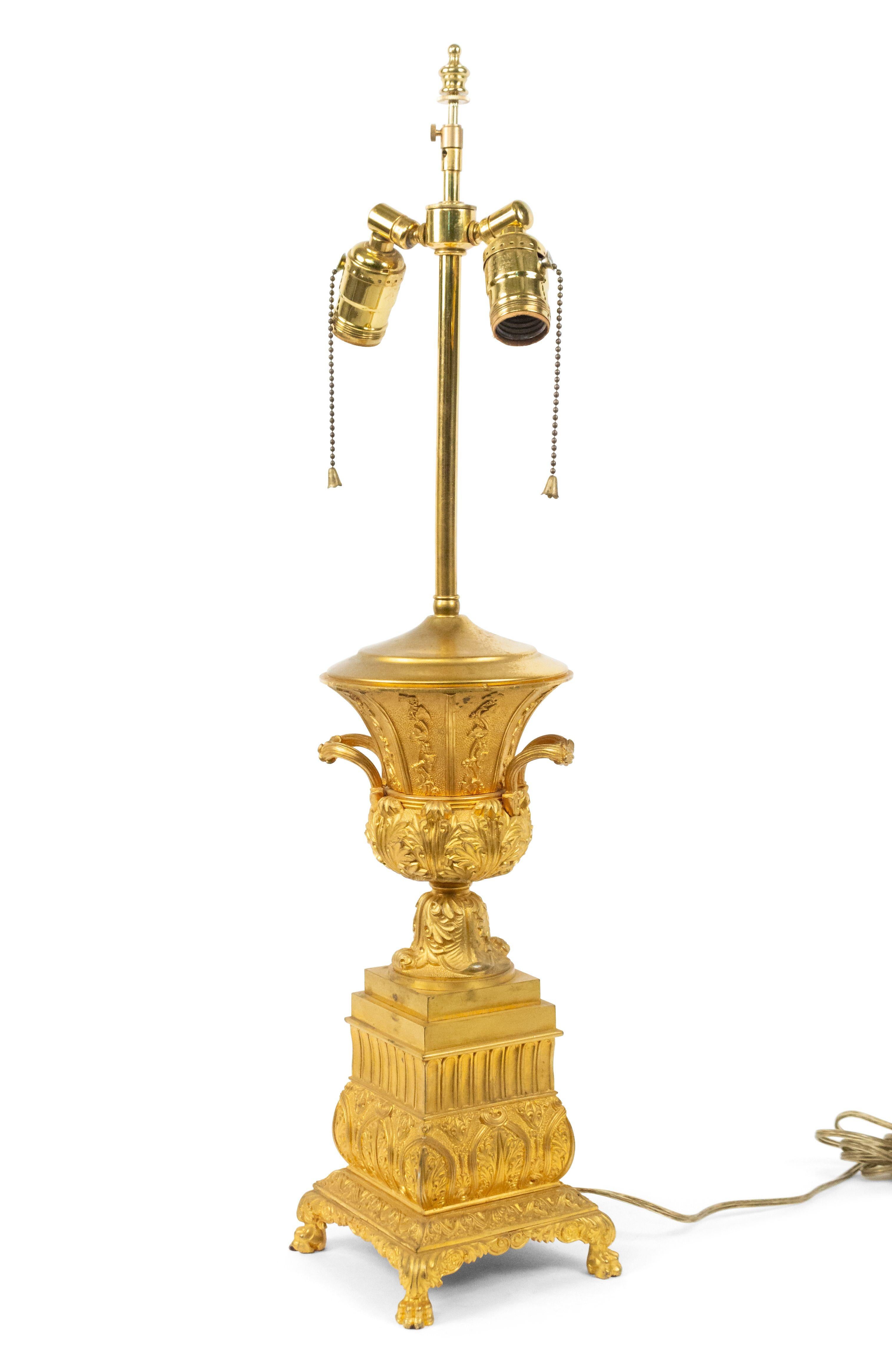 Louis XVI Pair of FrenchCharles X Bronze Dore Urn Table Lamps For Sale