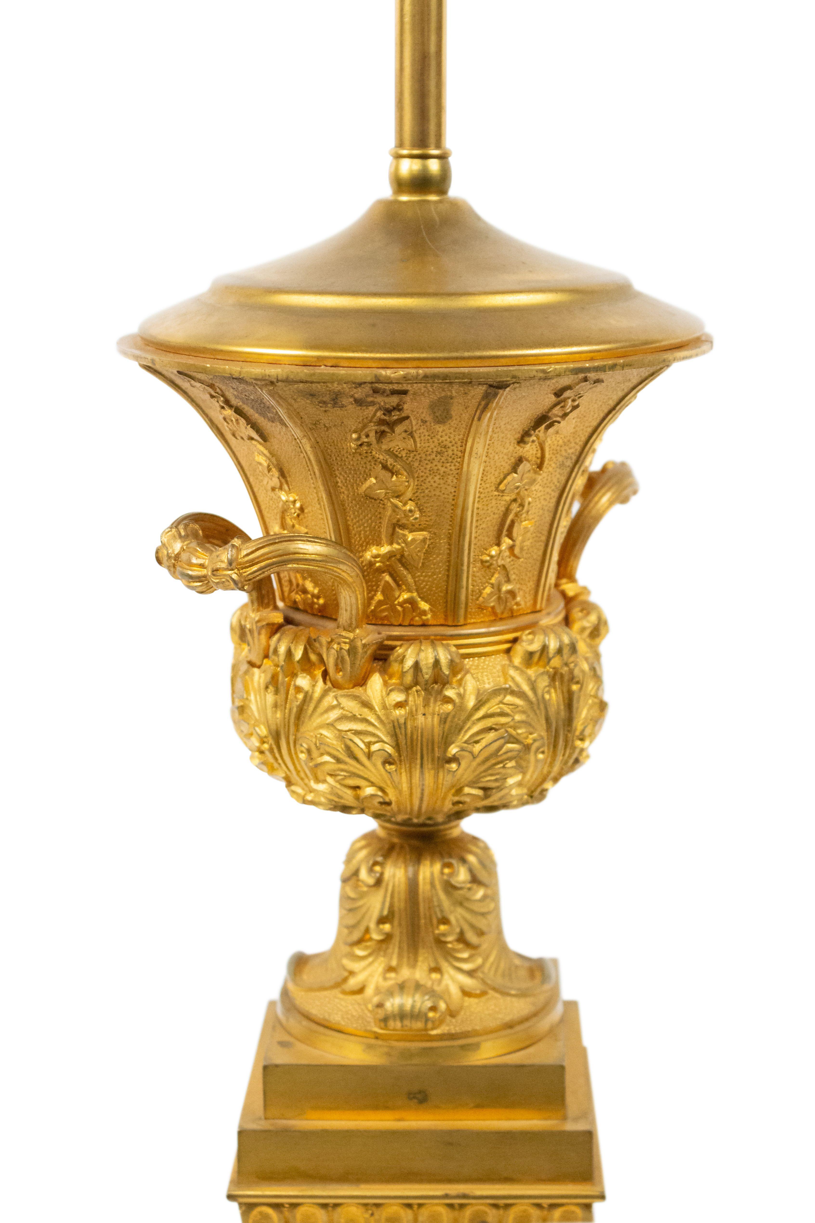 Pair of FrenchCharles X Bronze Dore Urn Table Lamps In Good Condition For Sale In New York, NY