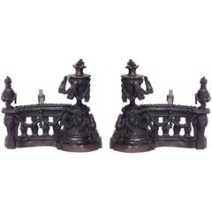 Pair of Louis XVI Bronze Urn Festoon Andirons