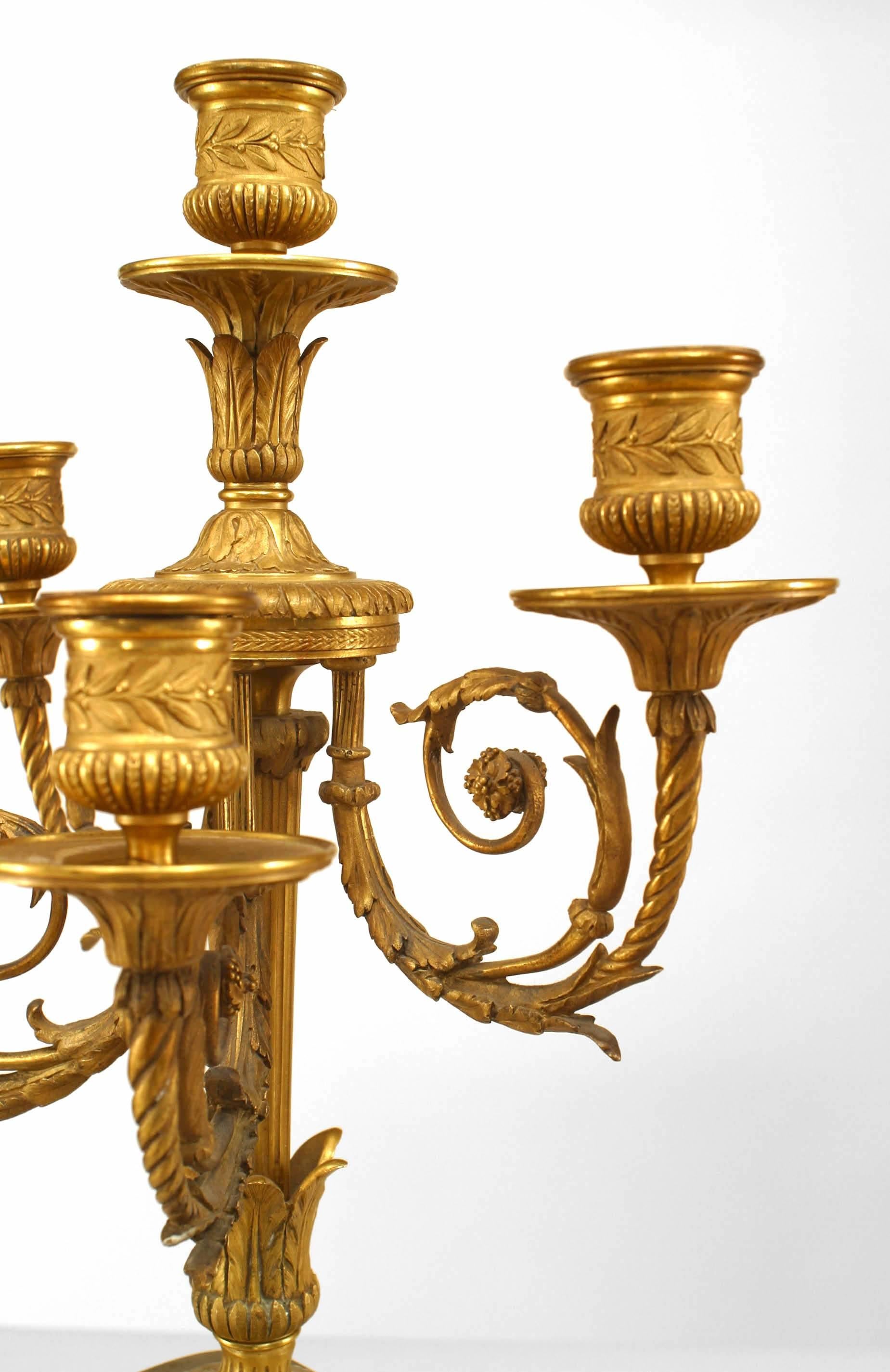 Pair of French Louis XVI Style Gilt Bronze and Marble Candelabras In Fair Condition For Sale In New York, NY