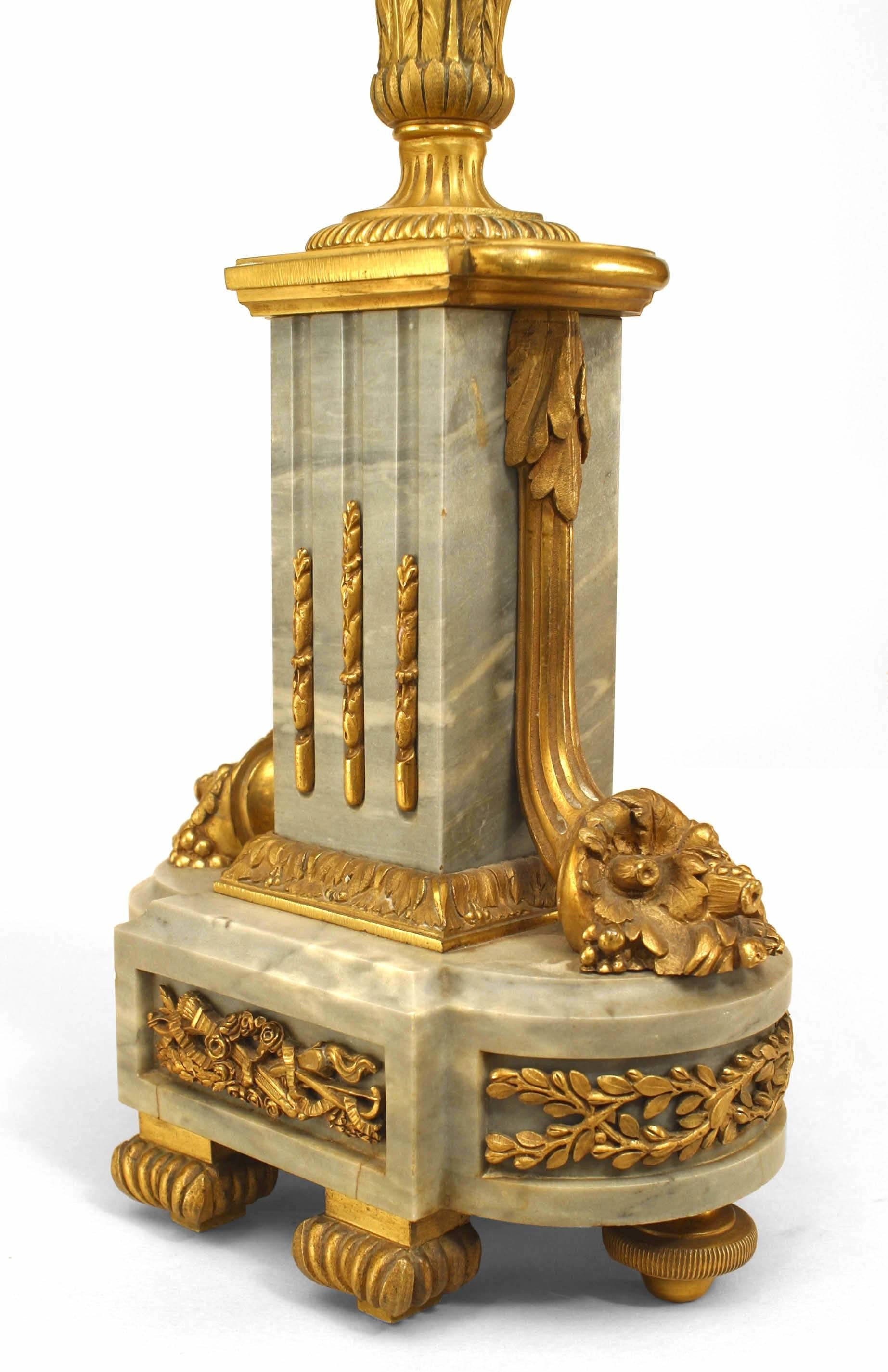 19th Century Pair of French Louis XVI Style Gilt Bronze and Marble Candelabras For Sale