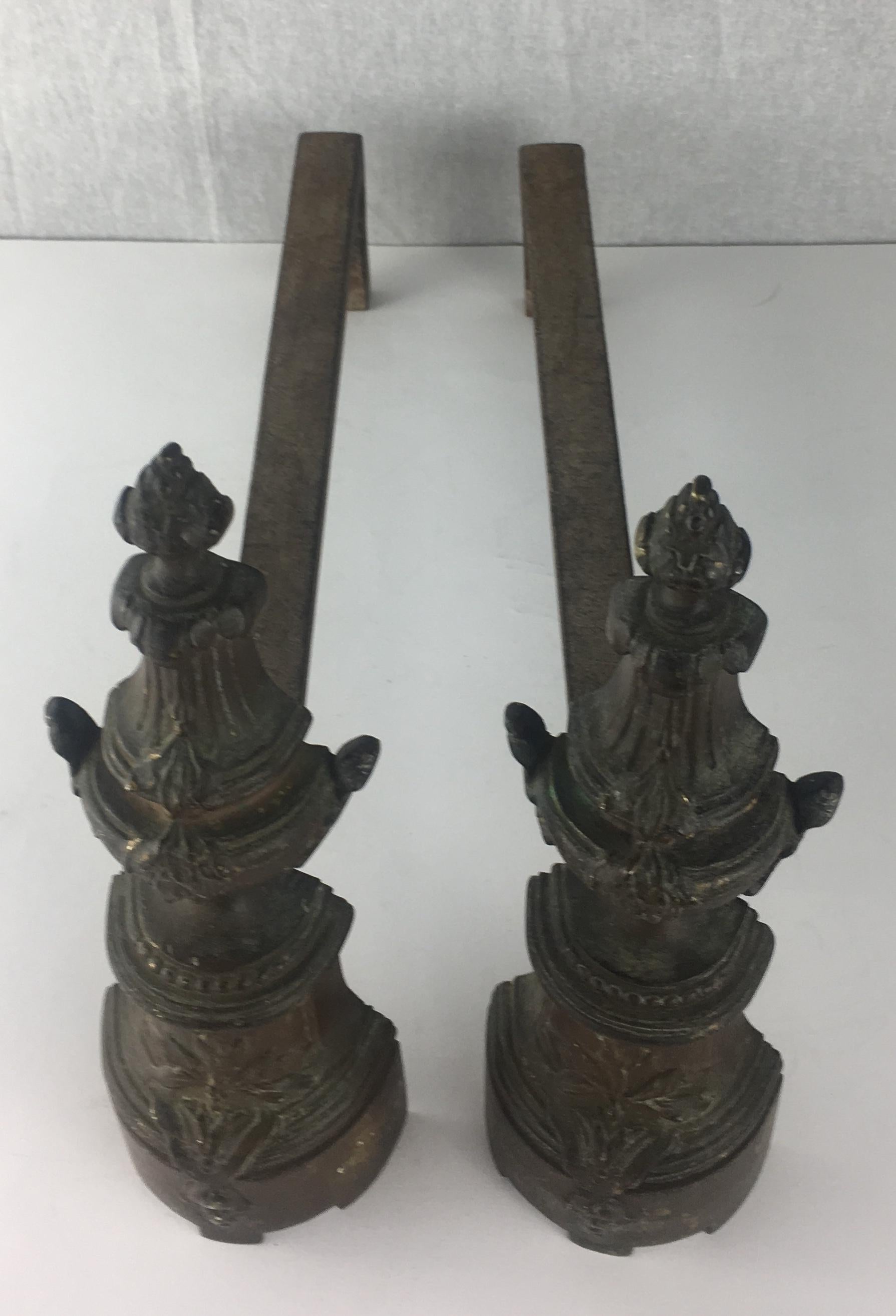 Pair of 19th Century French Louis XVI Style Chenets or Andirons In Good Condition In Miami, FL