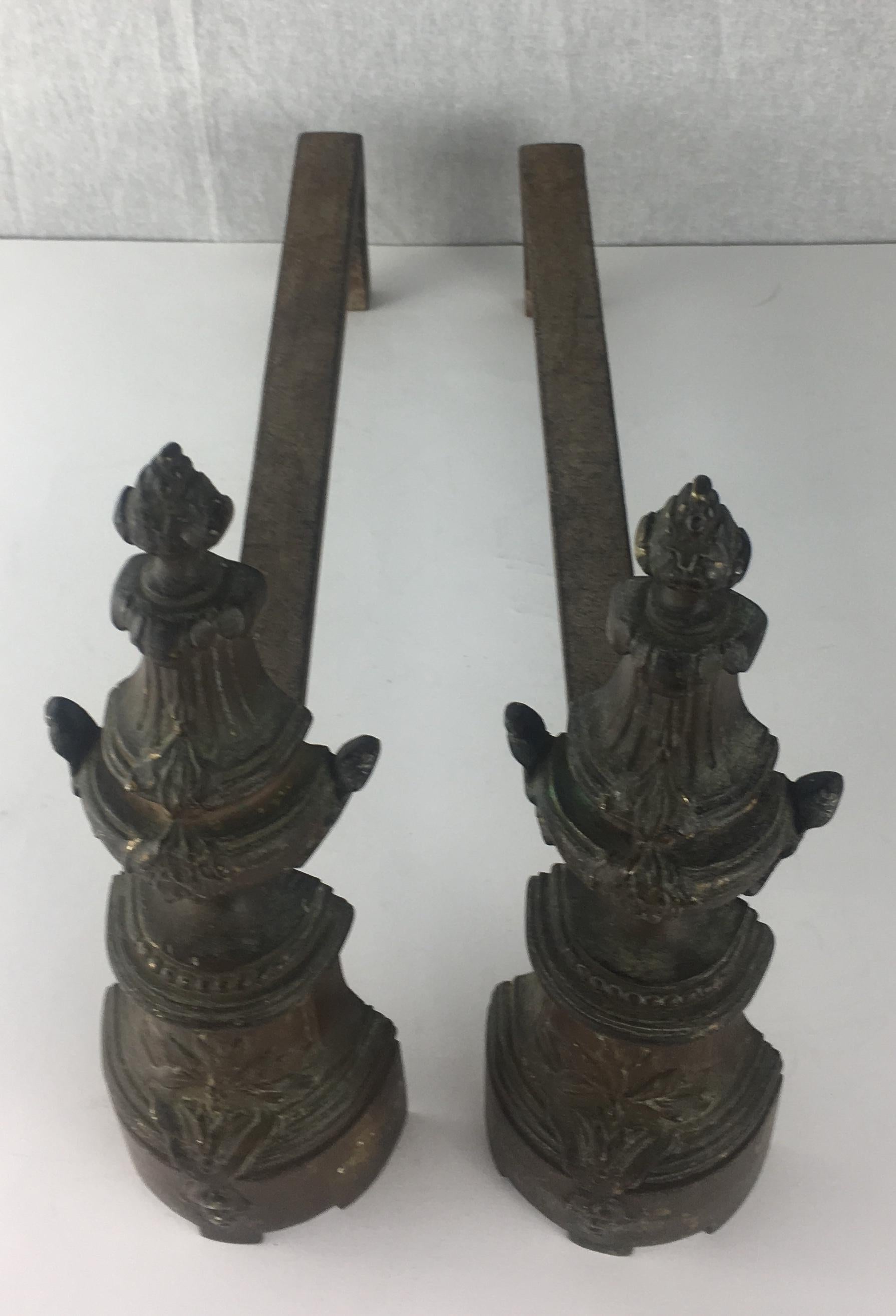 Hand-Crafted Pair of 19th Century French Louis XVI Style Chenets or Andirons For Sale