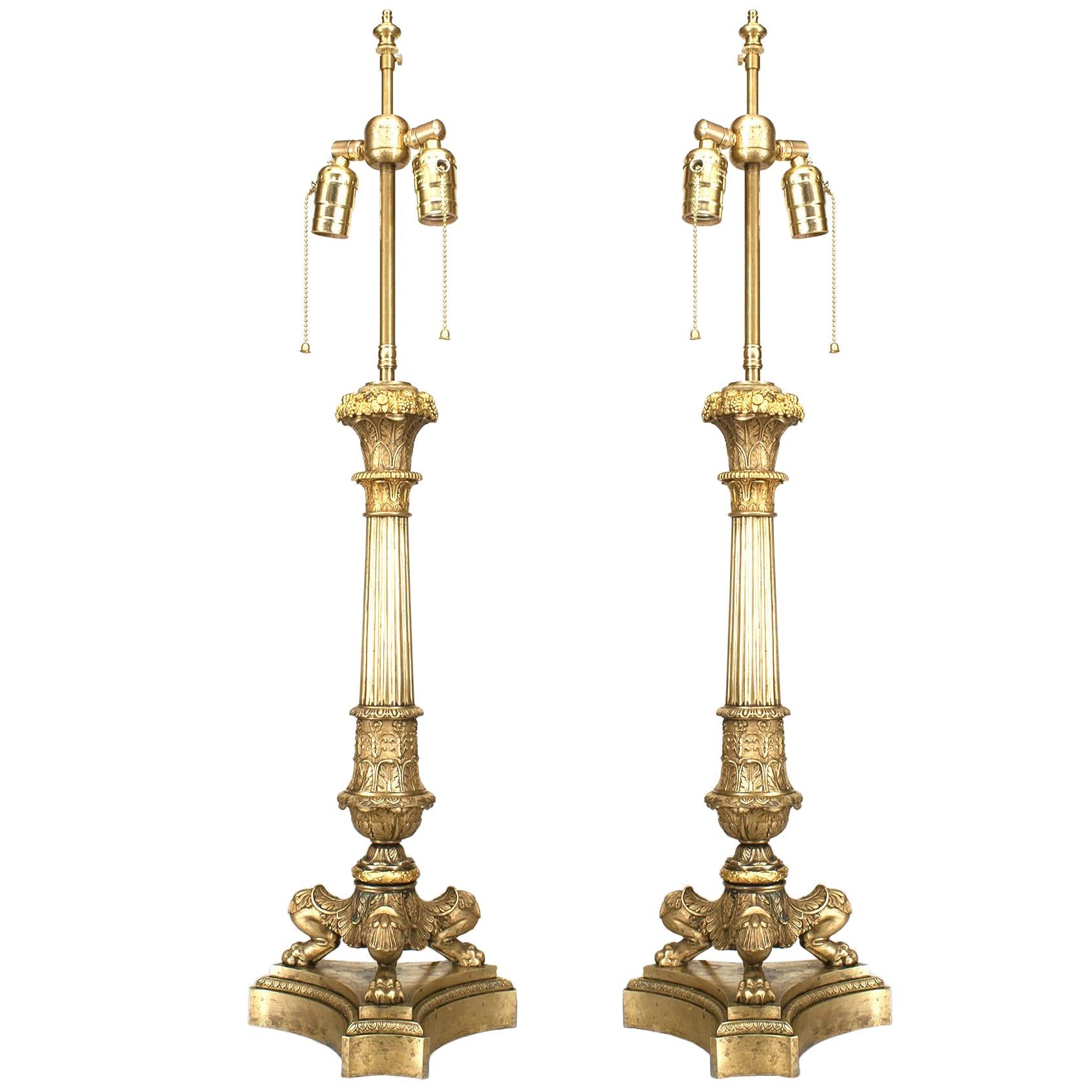 Pair of French Louis XVI Style 19th Century Gilt Bronze Table Lamps For Sale