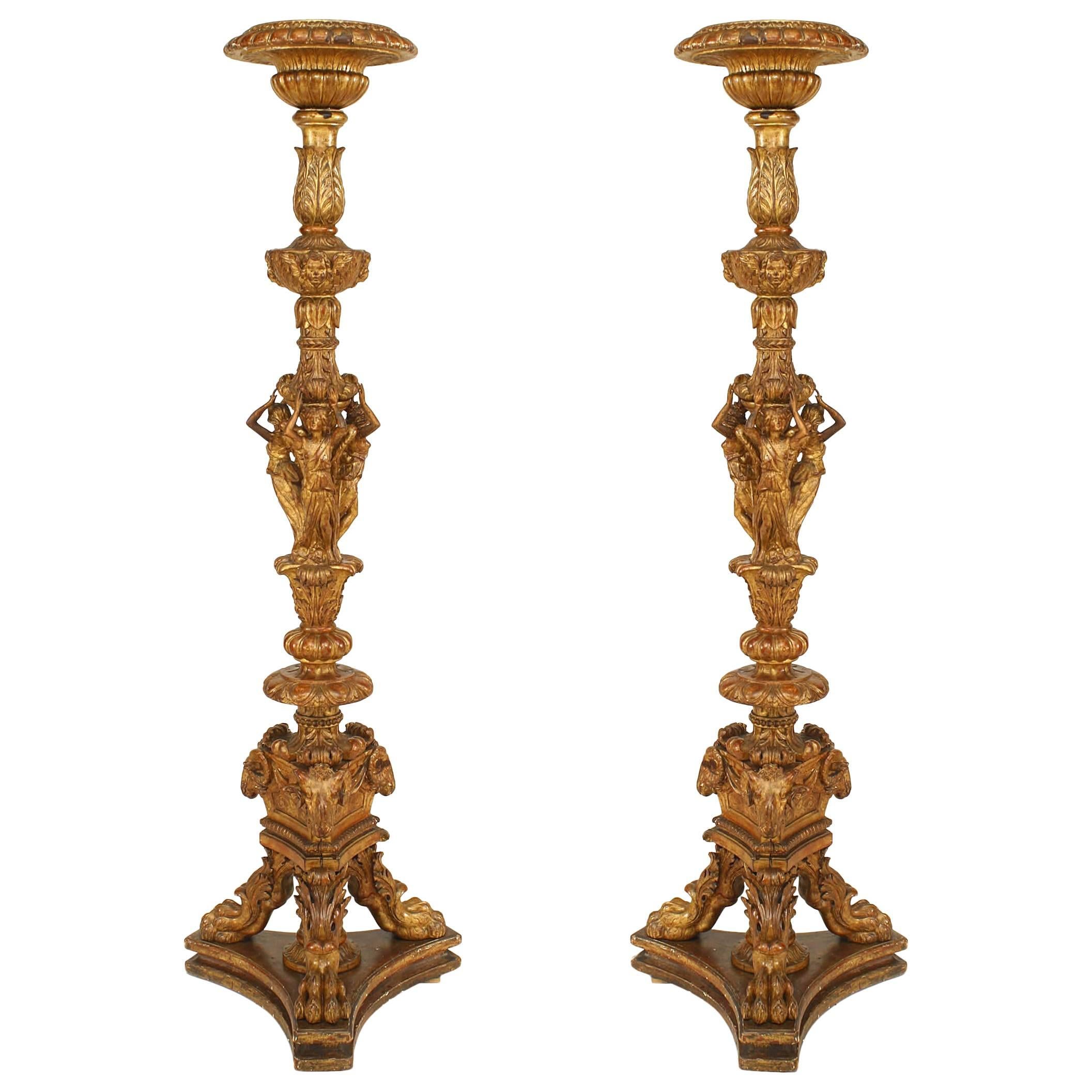 Pair of French Louis XVI Style, 19th Century Gilt Pedestals