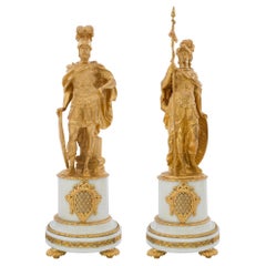 Paire de statues françaises de style Louis XVI du 19ème siècle représentant Mars et Minerve