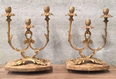 Pair of French Louis XVI Style '19th Century' Three Scroll Arm Candelabras