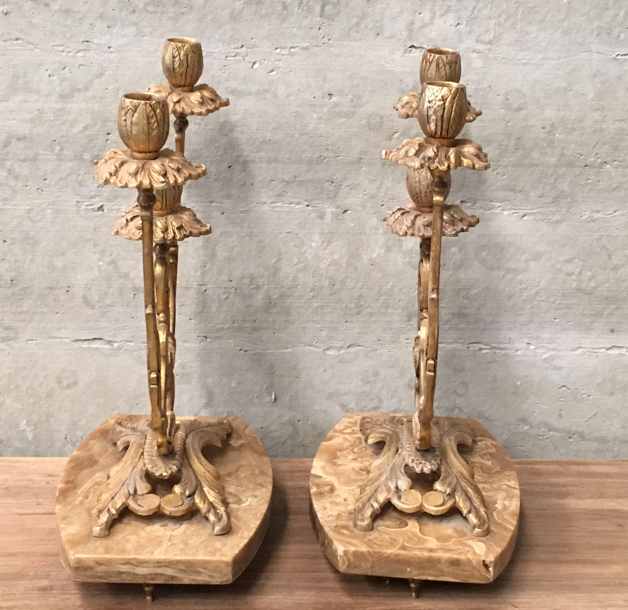 20th Century Pair of French Louis XVI Style '19th Century' Three Scroll Arm Candelabras For Sale