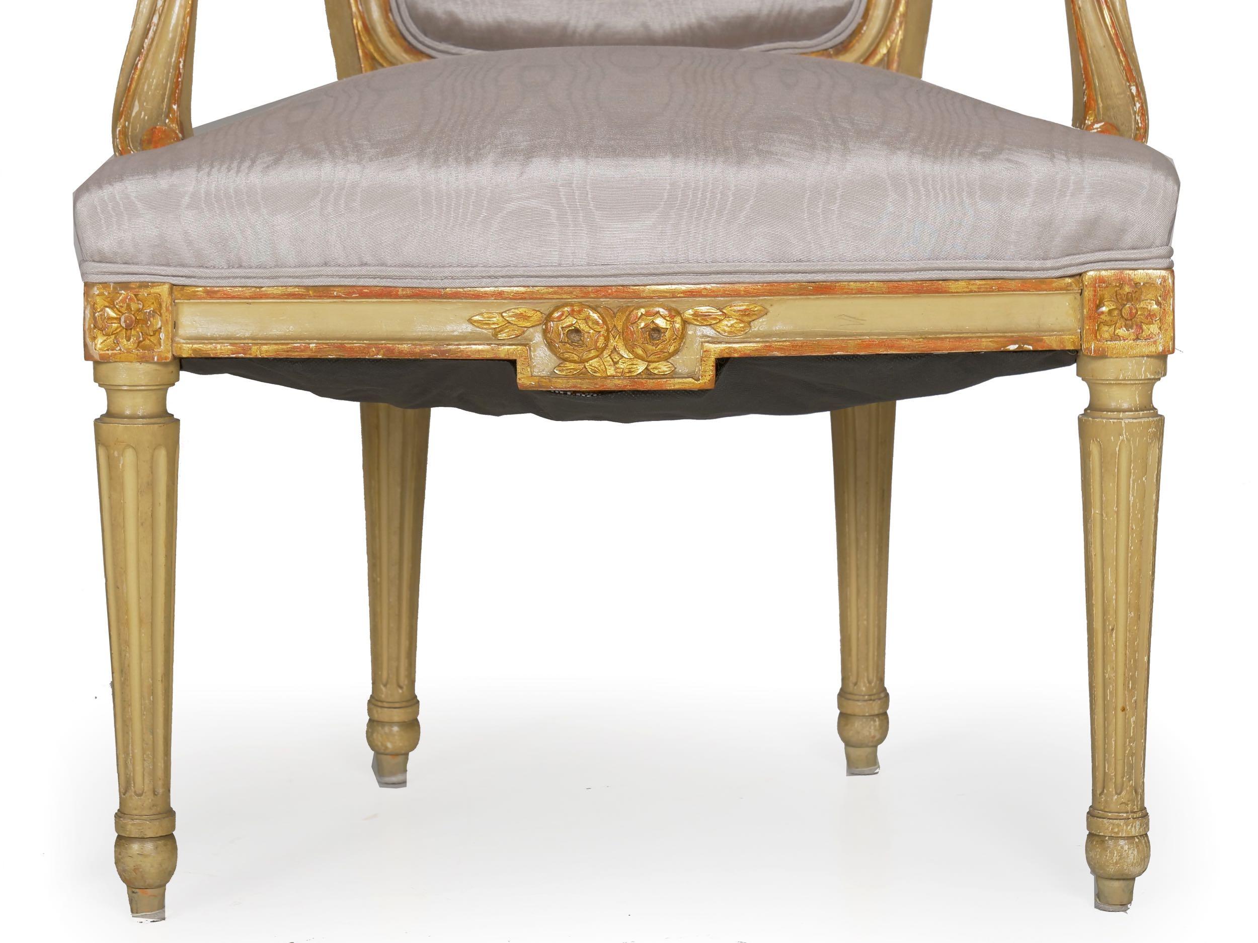 French Louis XVI Style Antique Distressed Painted Armchairs, 19th Century, Pair 8