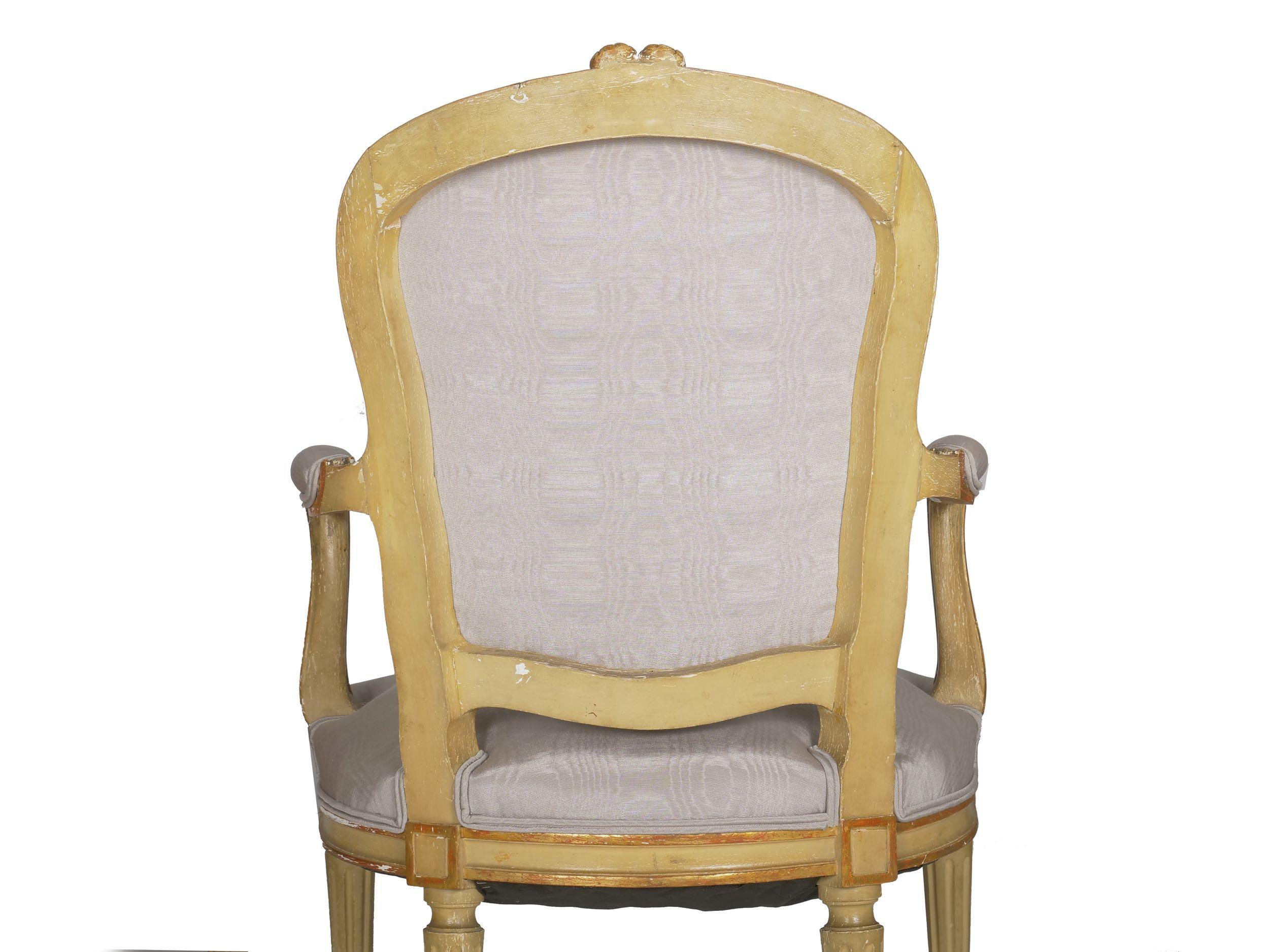 French Louis XVI Style Antique Distressed Painted Armchairs, 19th Century, Pair 10