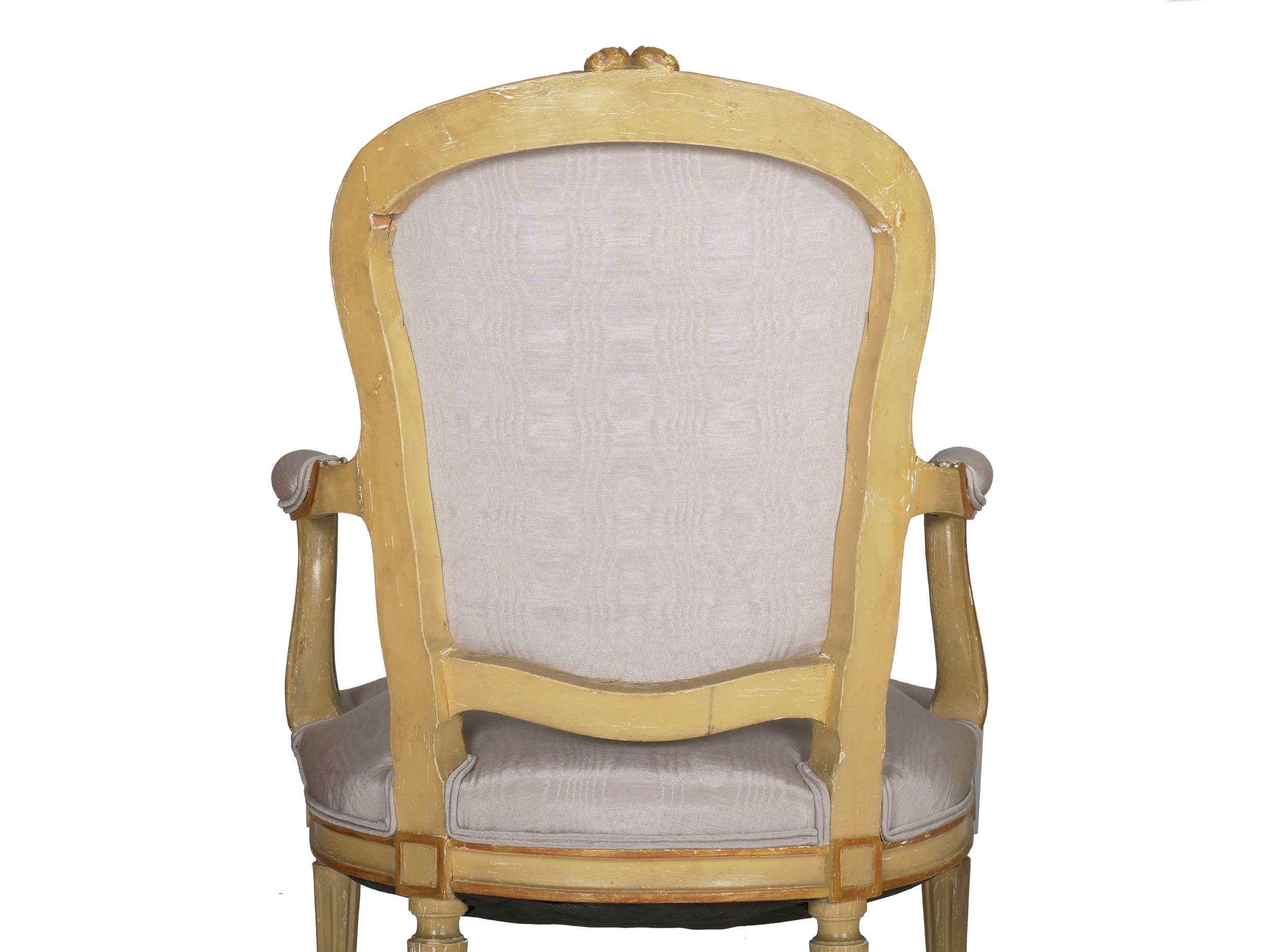 French Louis XVI Style Antique Distressed Painted Armchairs, 19th Century, Pair 11