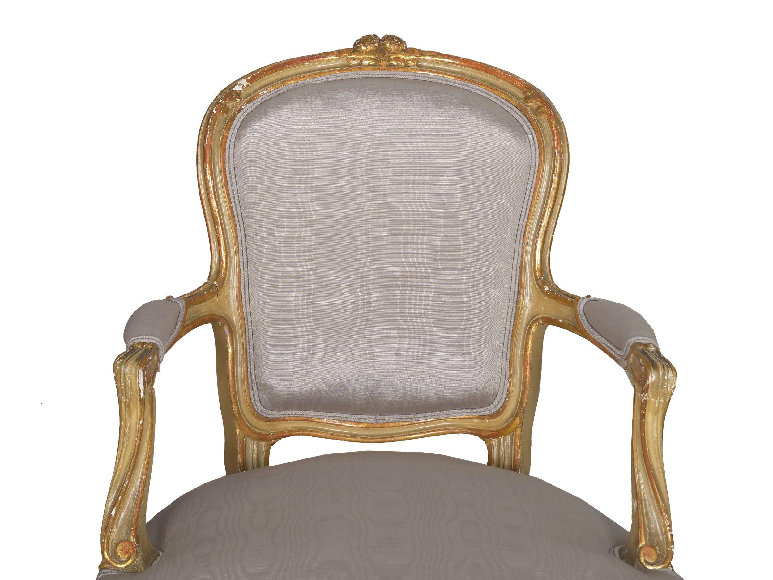 French Louis XVI Style Antique Distressed Painted Armchairs, 19th Century, Pair 2