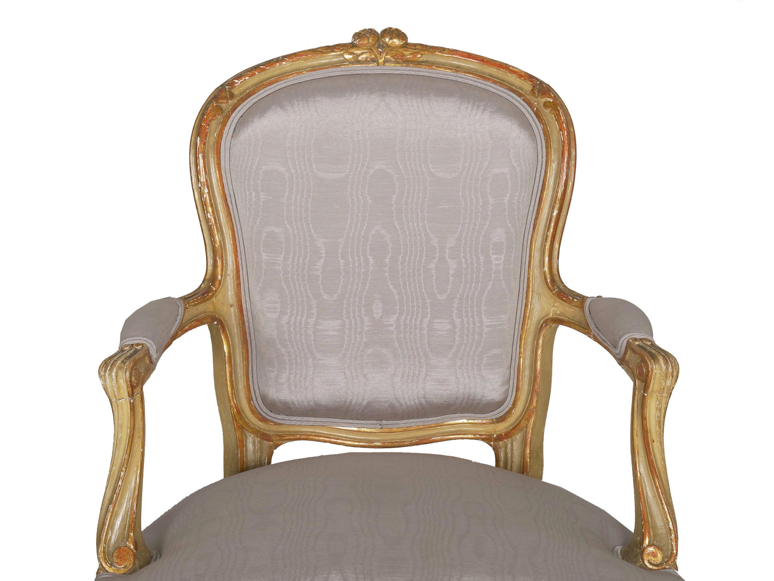 French Louis XVI Style Antique Distressed Painted Armchairs, 19th Century, Pair 3