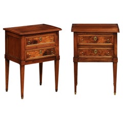Pair of French Louis XVI Style Bedside Tables with Butterfly Veneer and Drawers